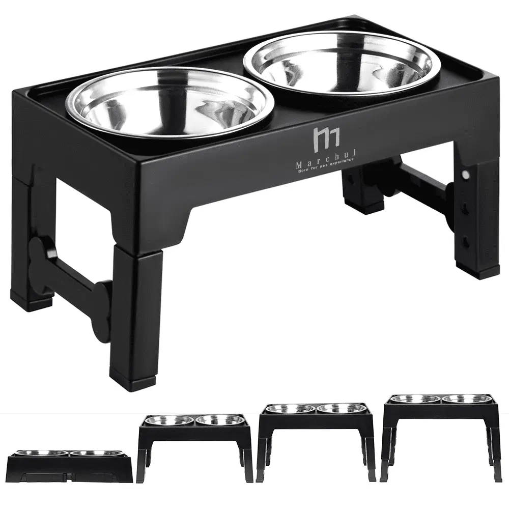 Marchul Elevated Dog Bowls. 4 Height Adjustable Raised Dog Bowls with 2 Stainless Steel. Non-Slip Dog Food and Water Bowl with Stand Adjusts to 3.5.9.05.10.6.12.2 for Small Medium Large Dog Pets