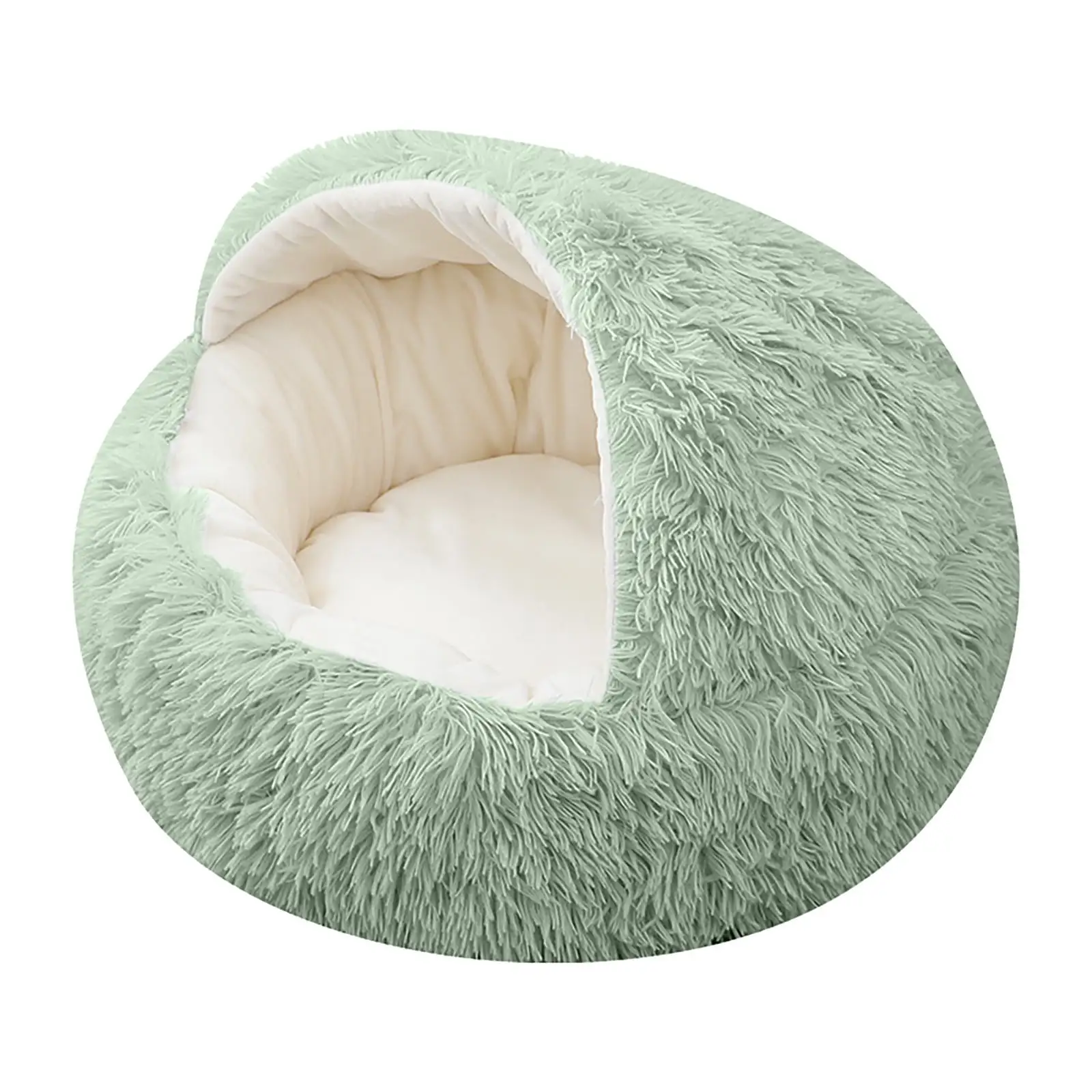 Matoen Cat Bed Round Soft Plush Burrowing Cave Hooded Cat Bed Donut for Dogs & Cats. Faux Fur Cuddler Comfortable Self Warming Pet Bed