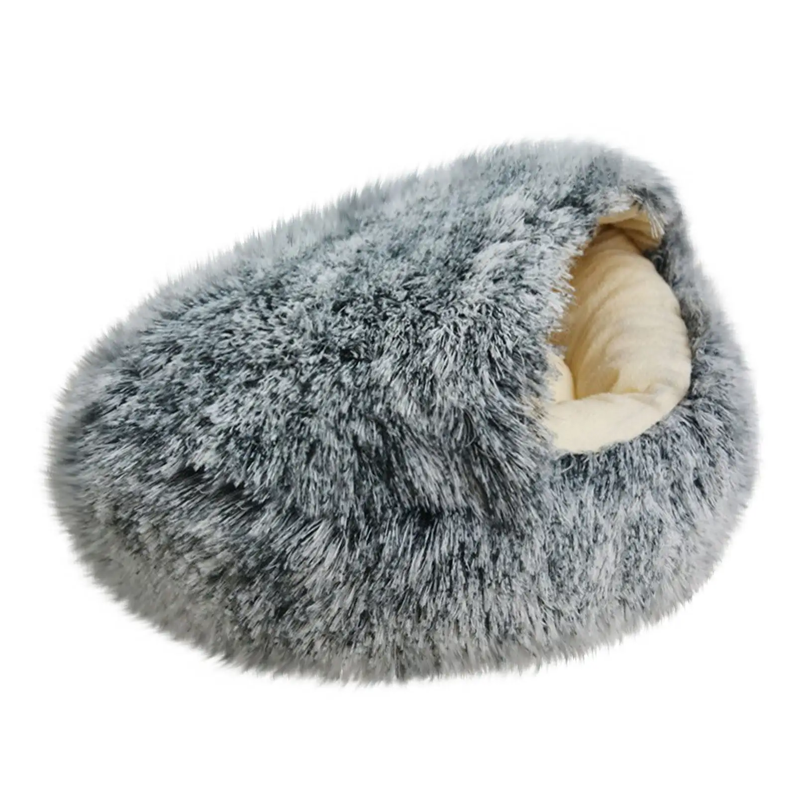 Matoen Dog Bed Round Hooded Plush Cat Cave Donut Anti Anxiety Fluffy Dog Bed for Small Medium Dog and Cat