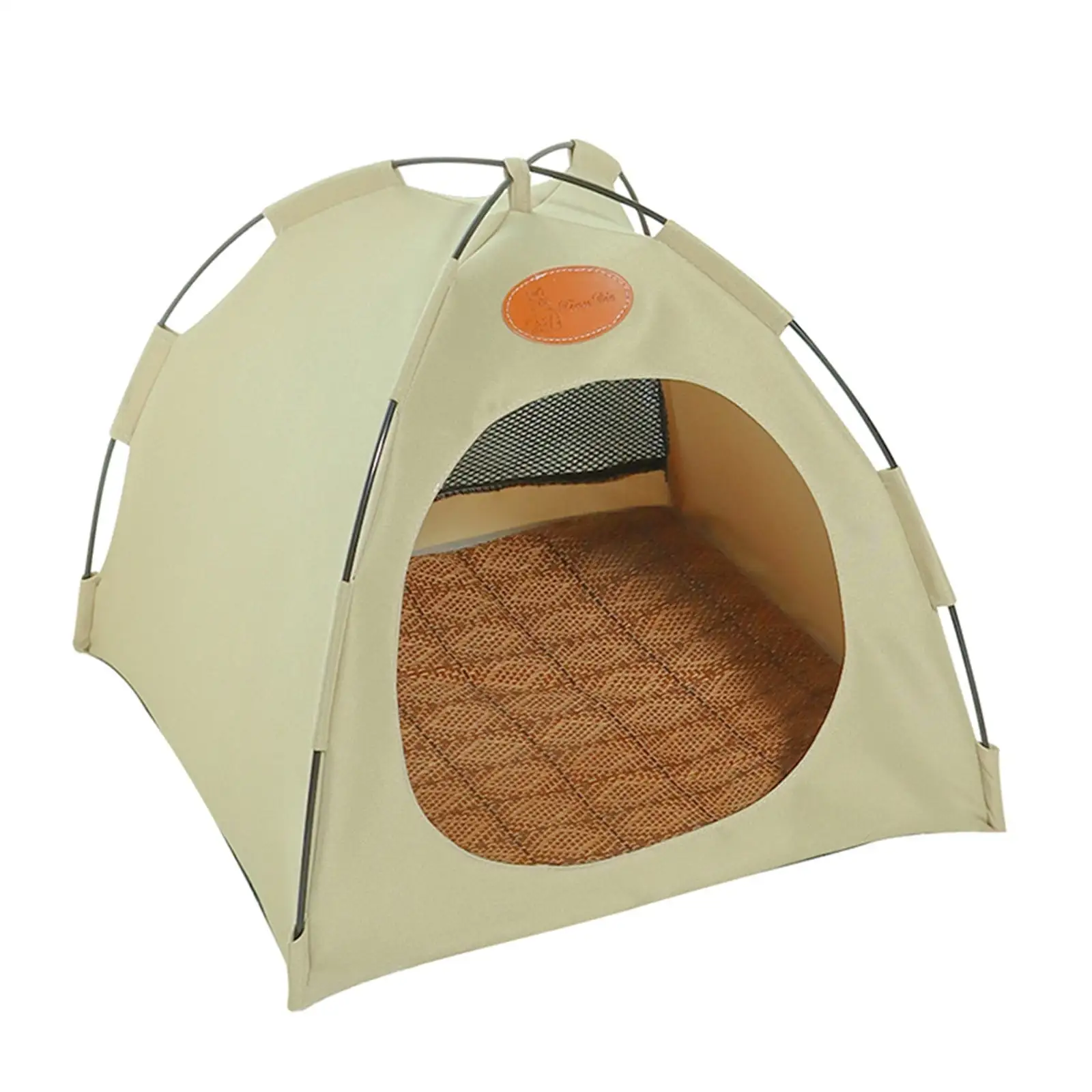 Matoen Small Medium Pet House Dog Cage Folding Outdoor Cat Bed Pad for Travel - Pop Up Dog Cat Tent Camping Beach Sun Shelter (Beige)