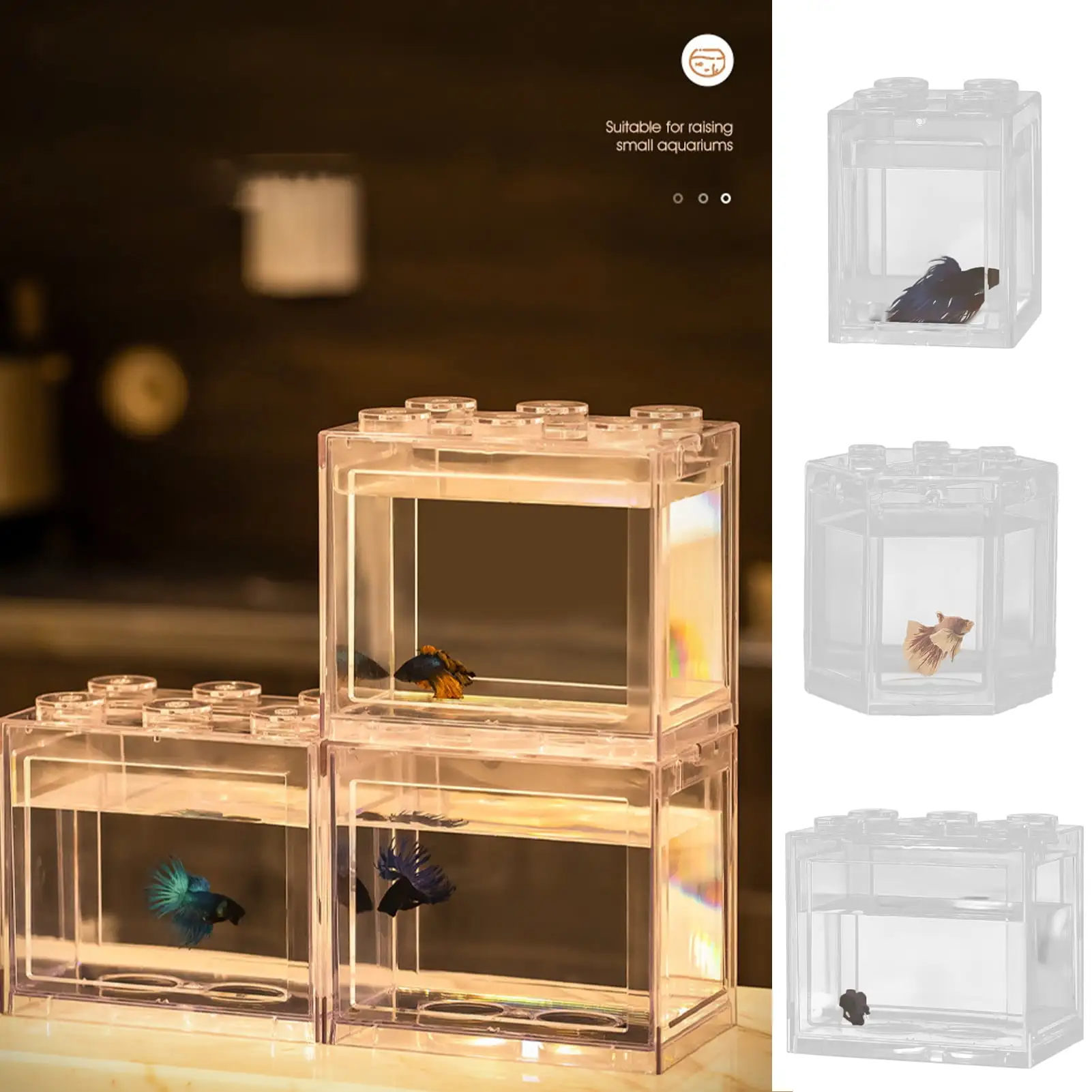 Mdesiwst Mini Fish Tank with LED Light Micro Landscape Ecological Tank Fish Shrimp Breeding Aquarium Tank for Reptile Jellyfish Goldfish