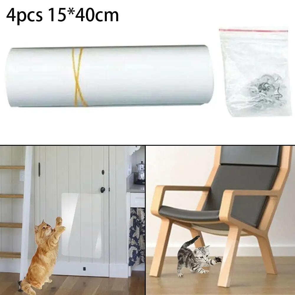 Mduoduo 4 Pcs Clear Self-Adhesive Cat Scratch Deterrent.Anti-Scratching Mat Furniture Couch Protectors from Cats.Cat Repellent for Furniture.Scratch Guard Pads.15 * 40cm