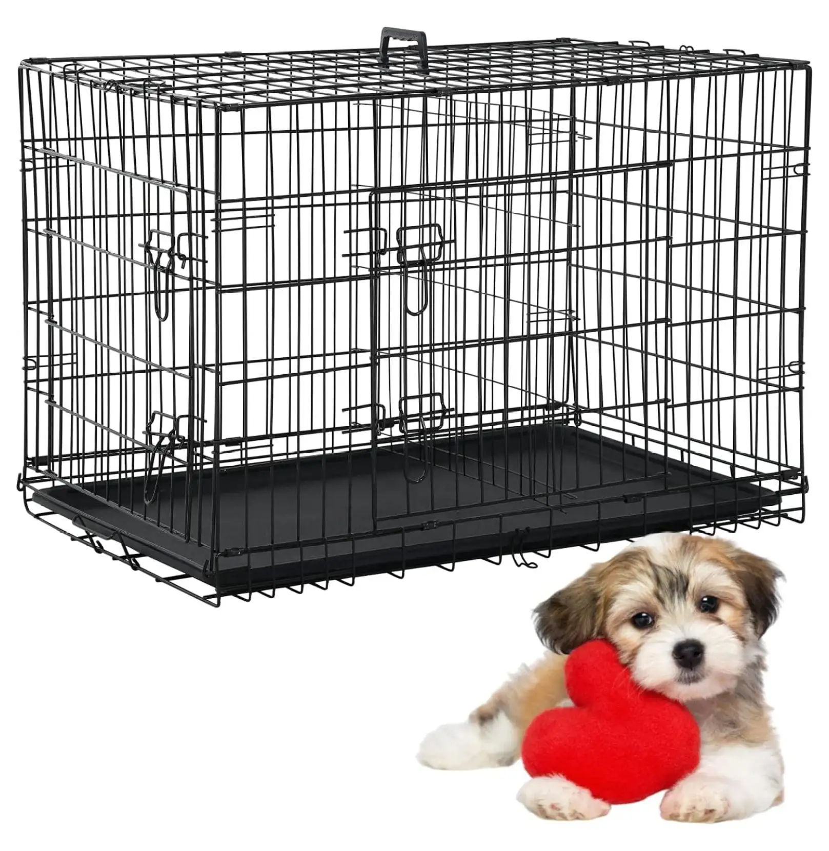 Medium Dog Crate Dog Kennel Indoor/Outdoor Dog Cage. 36 inch Metal Welded Wire Pet Crate with Plastic Tray and Handle and Double-Door Folding Puppy Crate Pet Cage Puppy Medium Large Dogs. Black