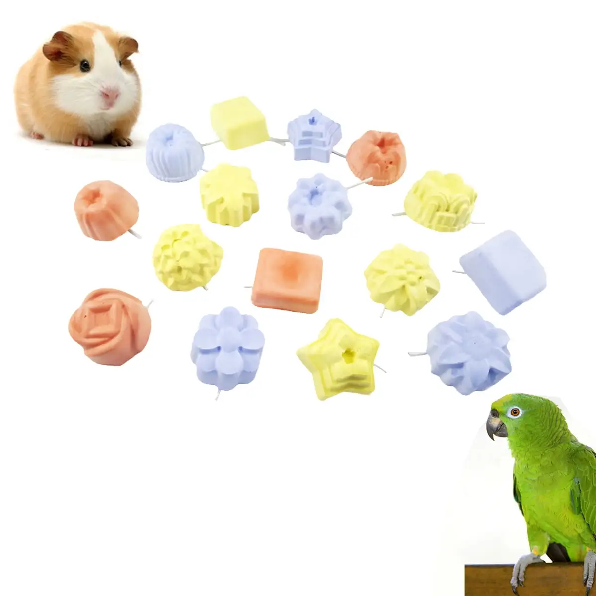 Meidiya 5Pcs Parrot Beak Trimmer Calcium Stone Chinchilla Grinding Teeth Block Bird Beak Trim Pumice Toy Mineral Rock Chewing Toys with Bell for Conure Budgies Parakeet Hamster Rabbit