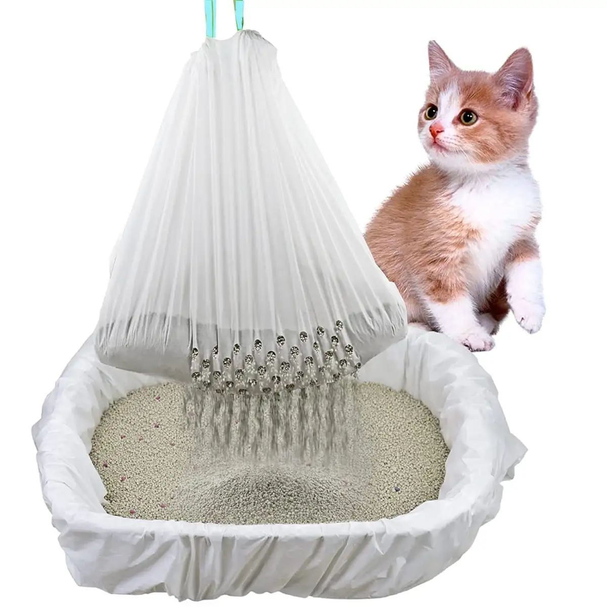 Meidiya 7Pcs/Pack Cat Litter Liners Large.Cats Sand Filter Bag Jumbo Drawstring Extra Durable Pet Cat Pan Liners Extra-Thick Kitty Litter Box Bag