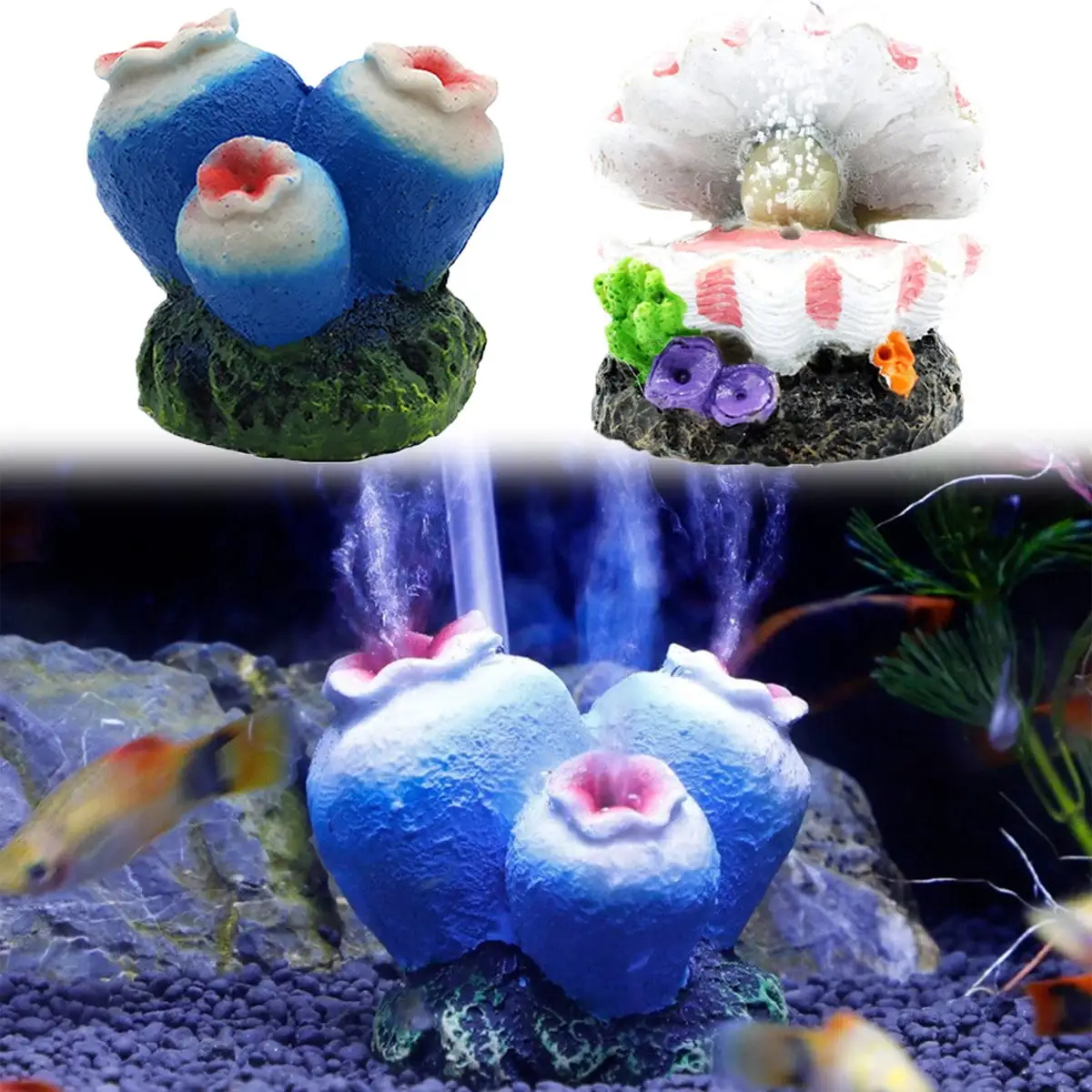 Meidiya Aquarium Decorations Fish Tank Ornament Simulation Flowers Shell Resin Bubbler Crafts for Fish Tank Decorations