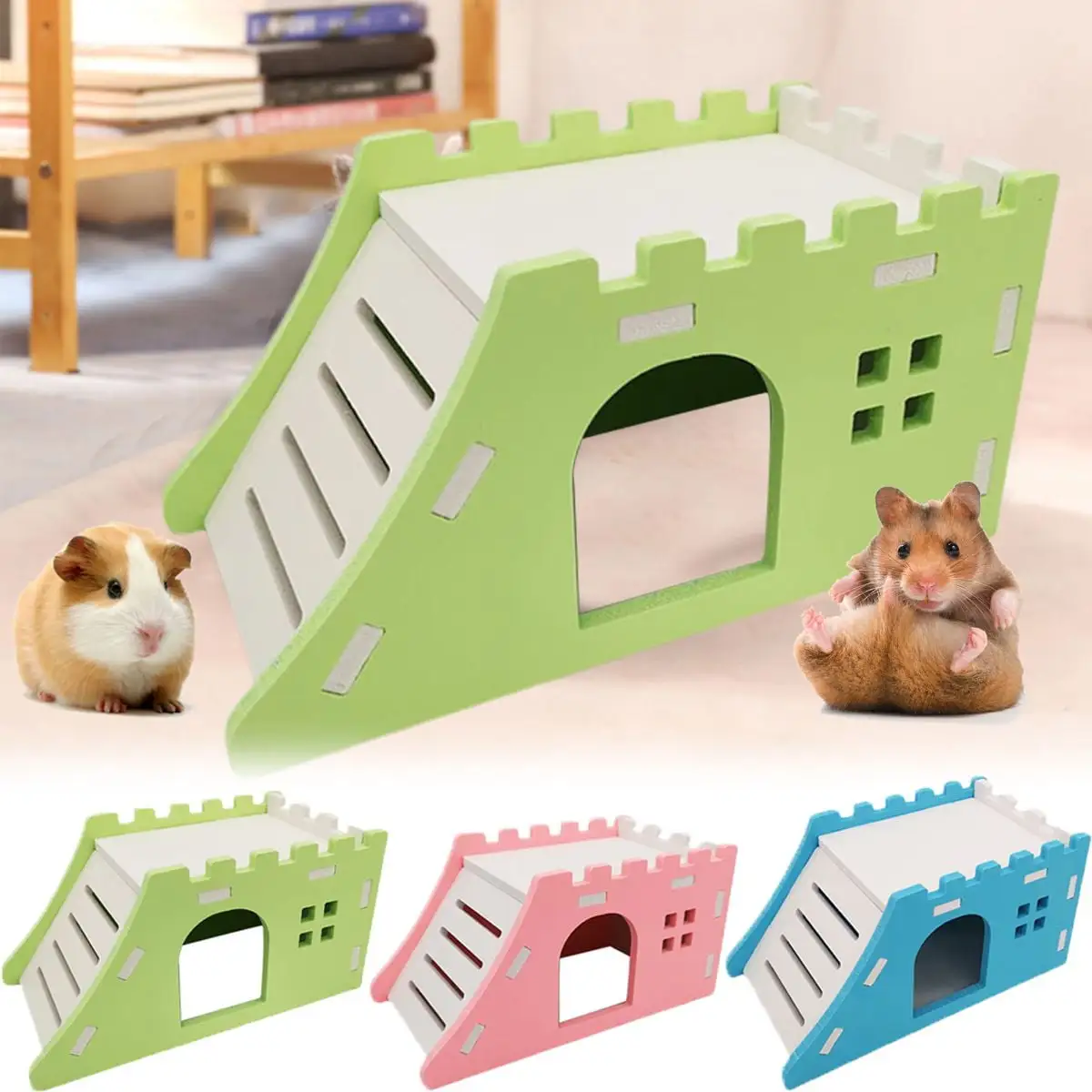 Meidiya Fun Hamsters House DIY Wooden Gerbil Hideout Rainbow Climbing Ladder.Pet Sport Exercise Toys.Sugar Glider Hut Cage Accessories for Hamster Guinea-pig Hedgehog Small Animal Sleeping Playing