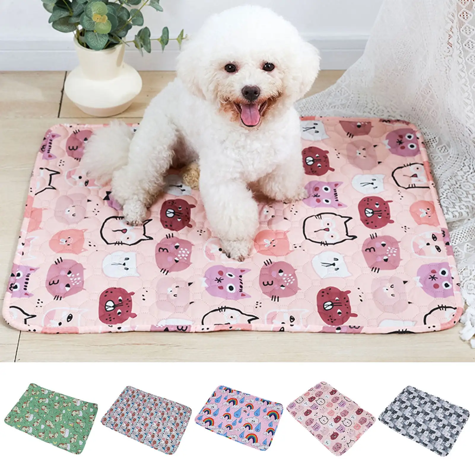 MeijuhugaF Pet Pee Pad Dog Diaper Mat Extra Soft Breathable Cartoon Print Washable Dog Training Pad Pet Urine Mat