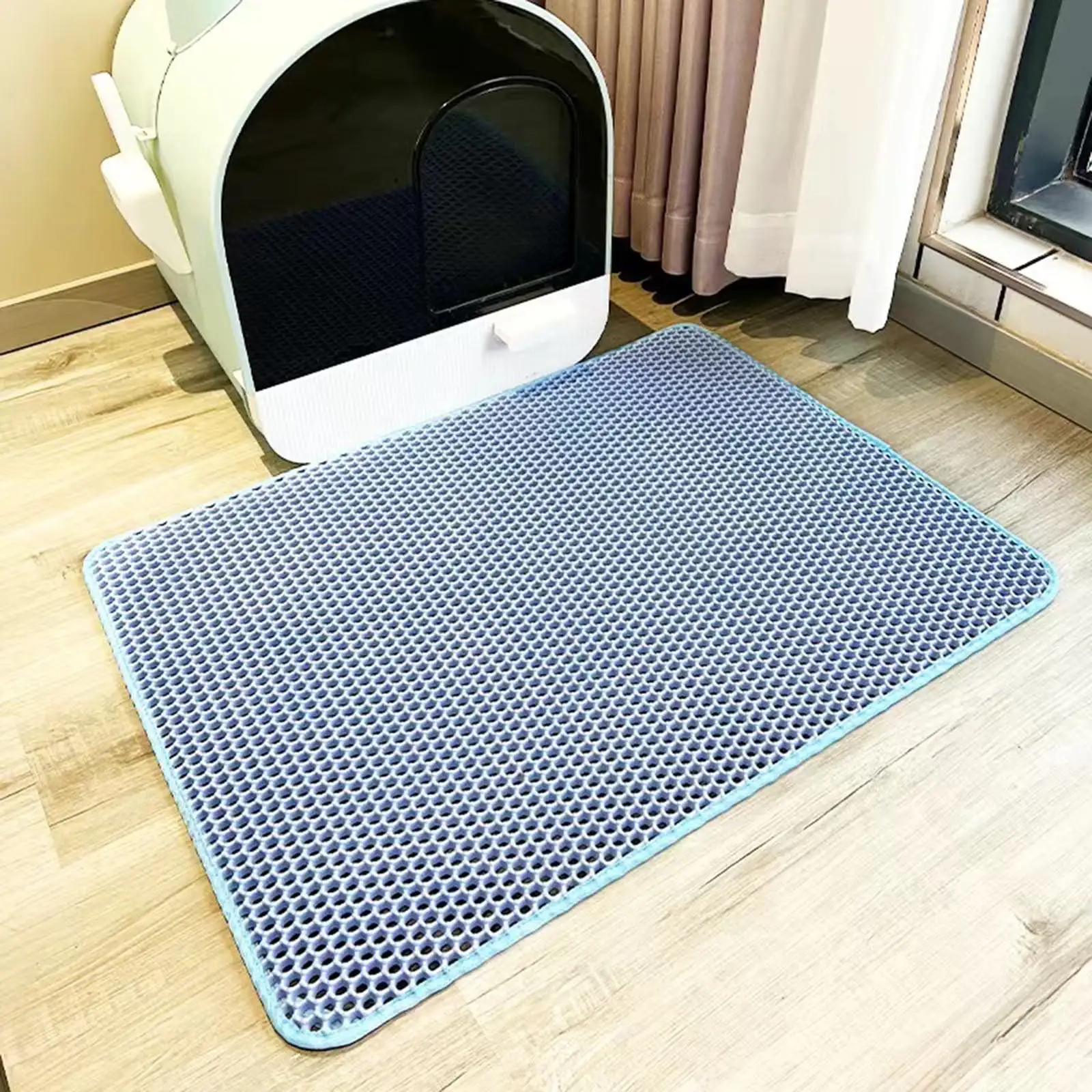 Meitianfacai Cat Litter Mat. Litter Box Mat for Floor. 20 x 16 Honeycomb Double Layer Litter Trap Mat. Indoor Rug Catcher. Urine Waterproof Easy Clean (Blue)