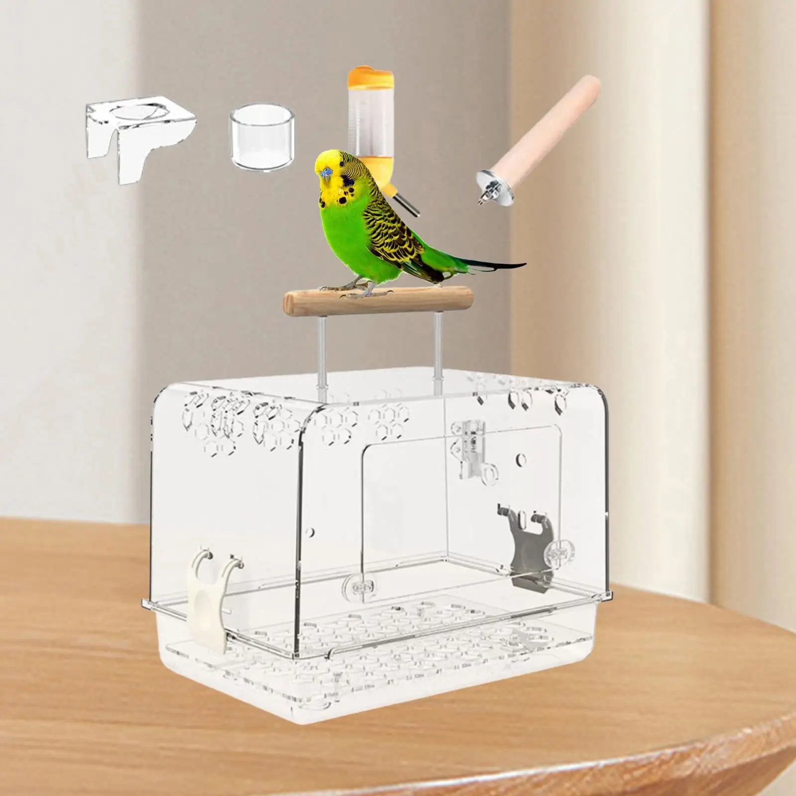 Menolana Hamster Cage Bird Carrier Portable Accessories Bird Travel Cage Acrylic Villa Bird Cage for Parrotlets Small Birds Cockatiels Whole Set