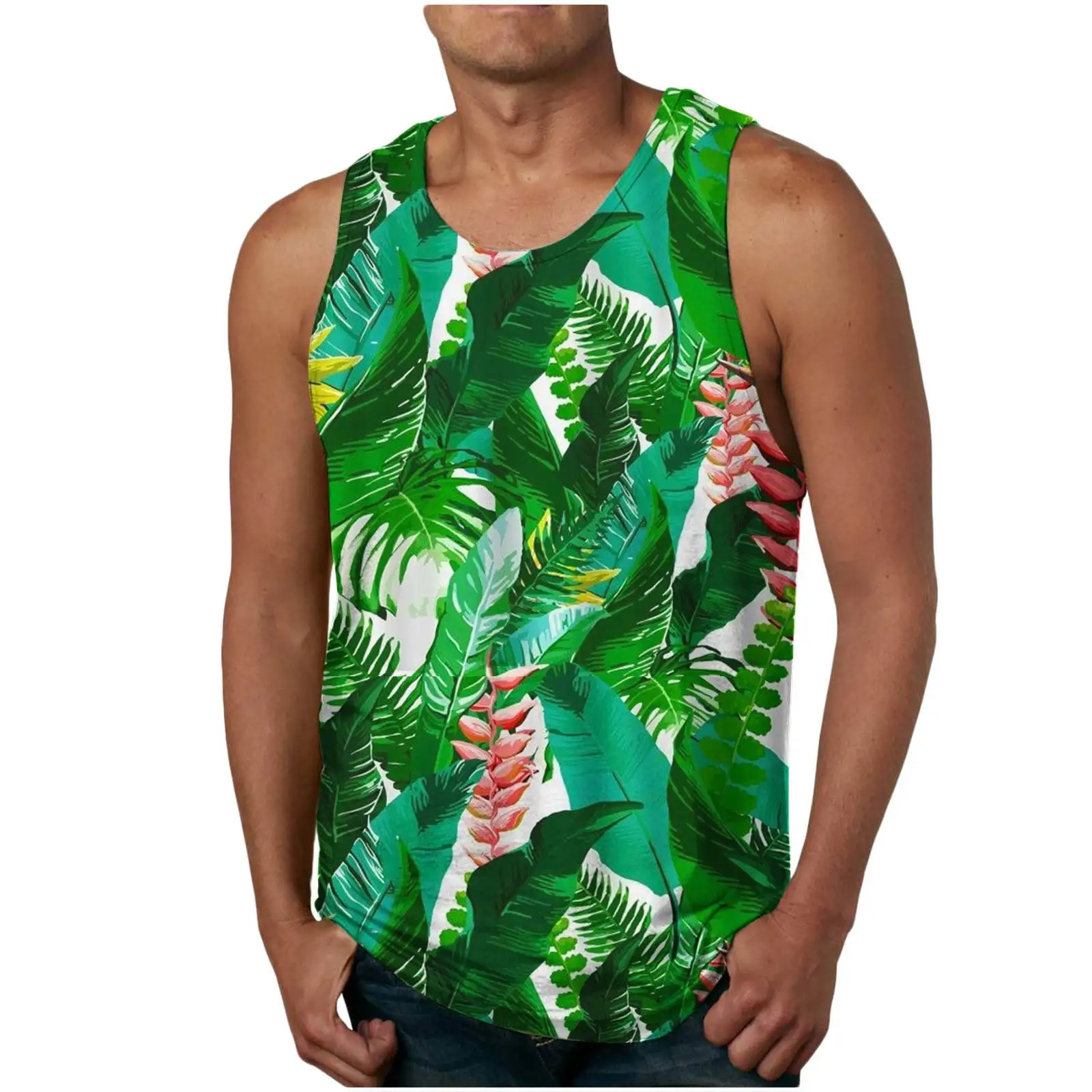 Mens Big Tall Tank Tops Plus Size Athletic Shirts Quick Dry Casual Muscle Sleeveless Crewneck Vintage Floral Printed Vacation Beach Gym Workout Shirts Summer Saving Clearance