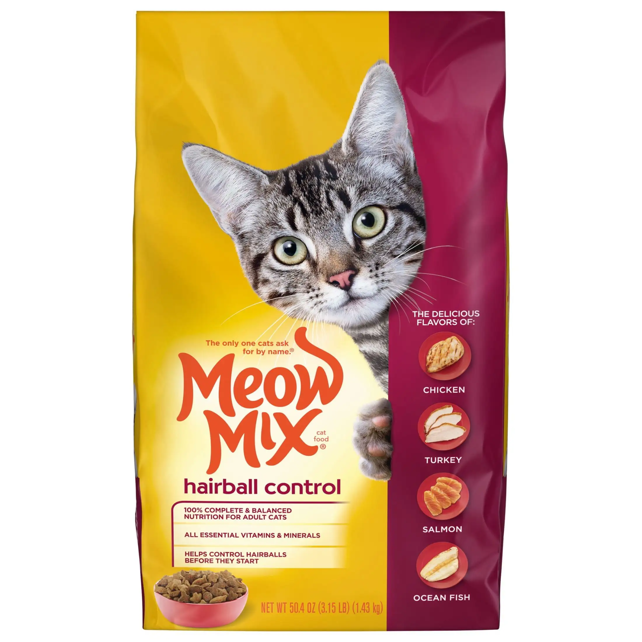 Meow Mix Hairball Control Dry Cat Food. 3.15-Pound Bag