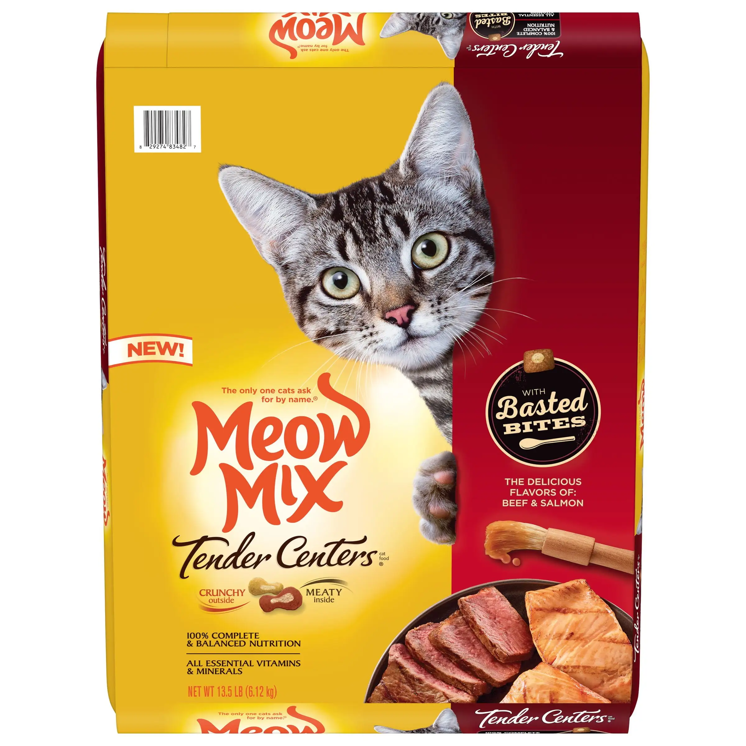 Meow Mix Tender Centers Dry Cat Food with Basted Bites. Beef & Salmon Flavors. 13.5-Pound Bag