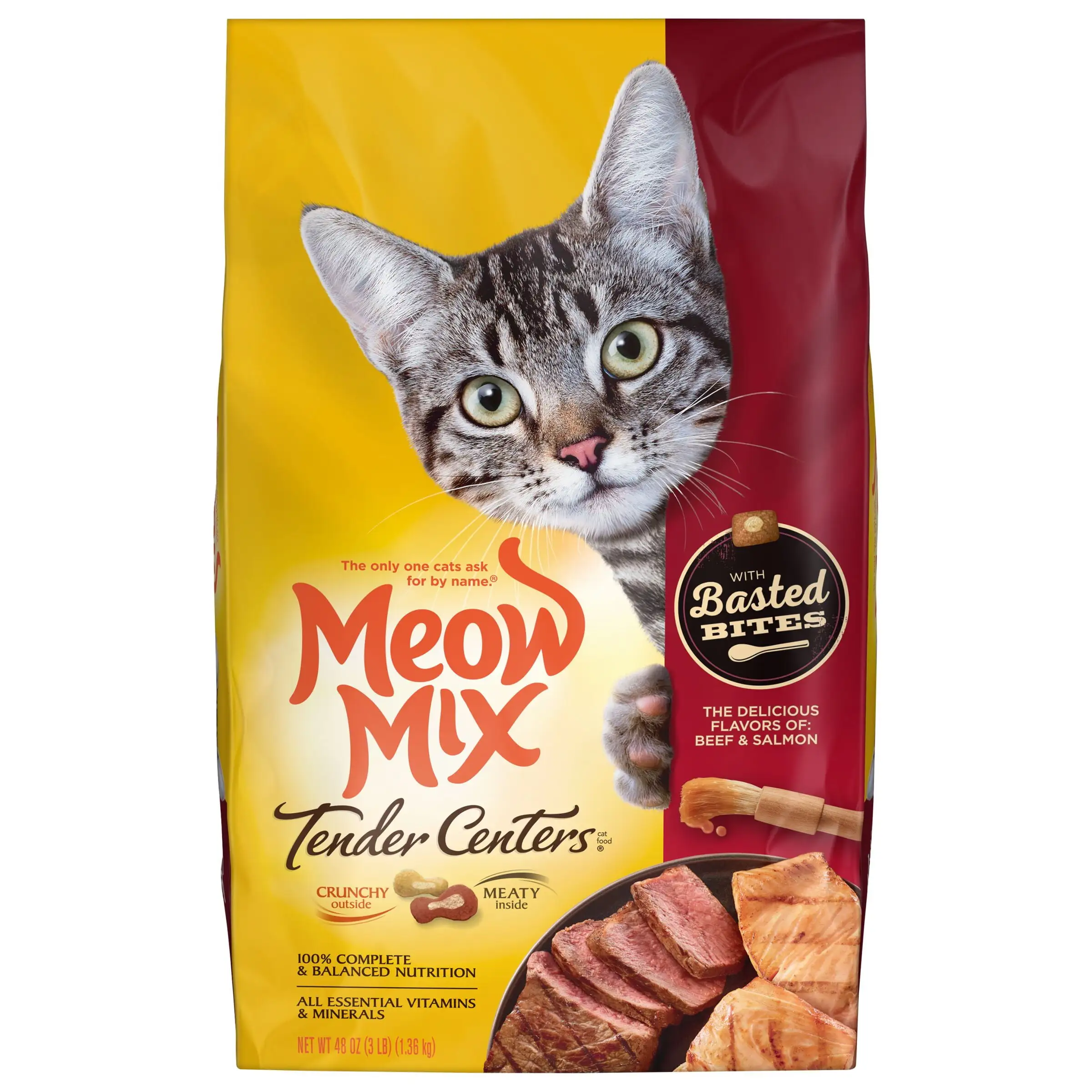 Meow Mix Tender Centers Dry Cat Food with Basted Bites. Beef & Salmon Flavors. 3-Pound Bag