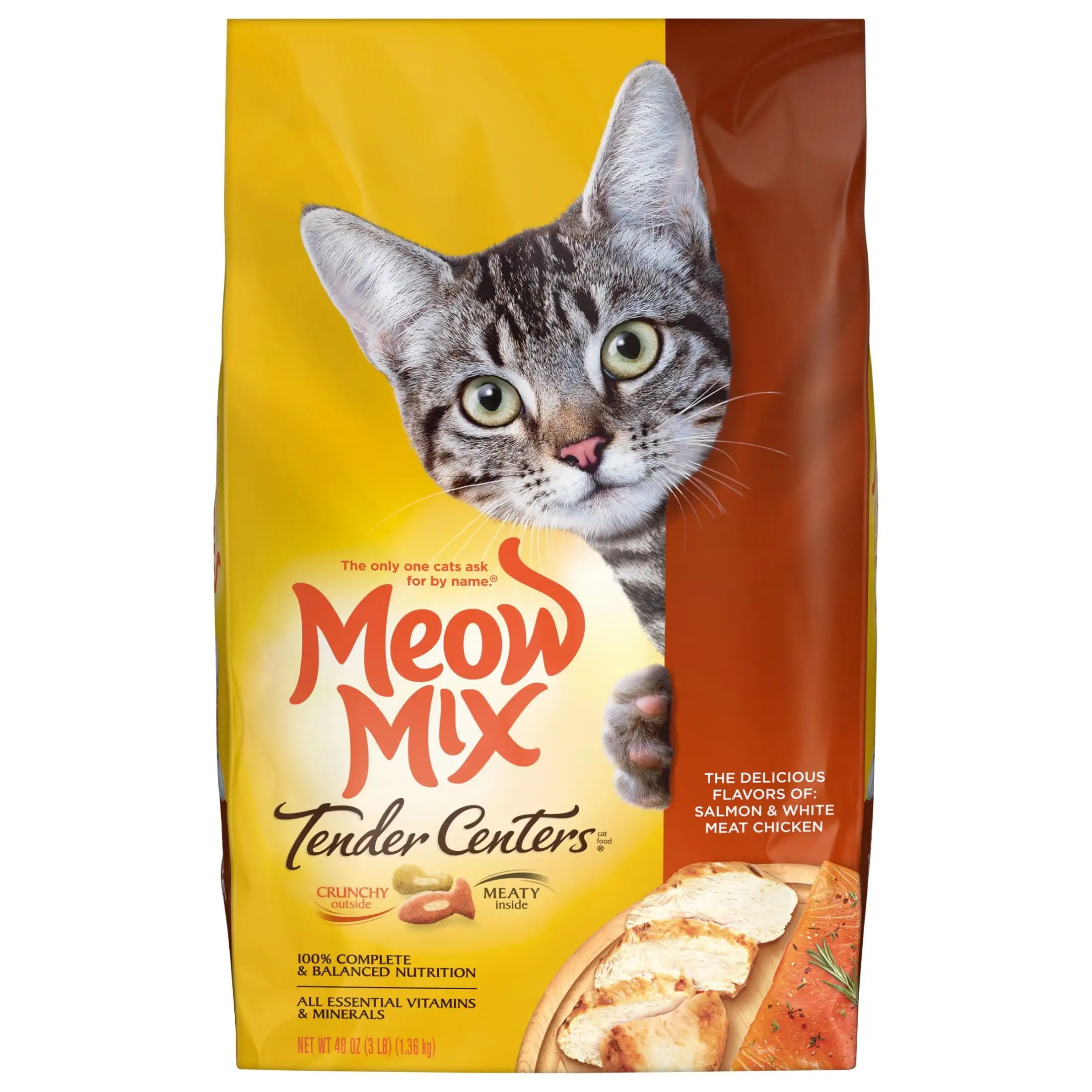 Meow Mix Tender Centers Salmon & White Meat Chicken Flavors Dry Cat Food. 3-Pound Bag