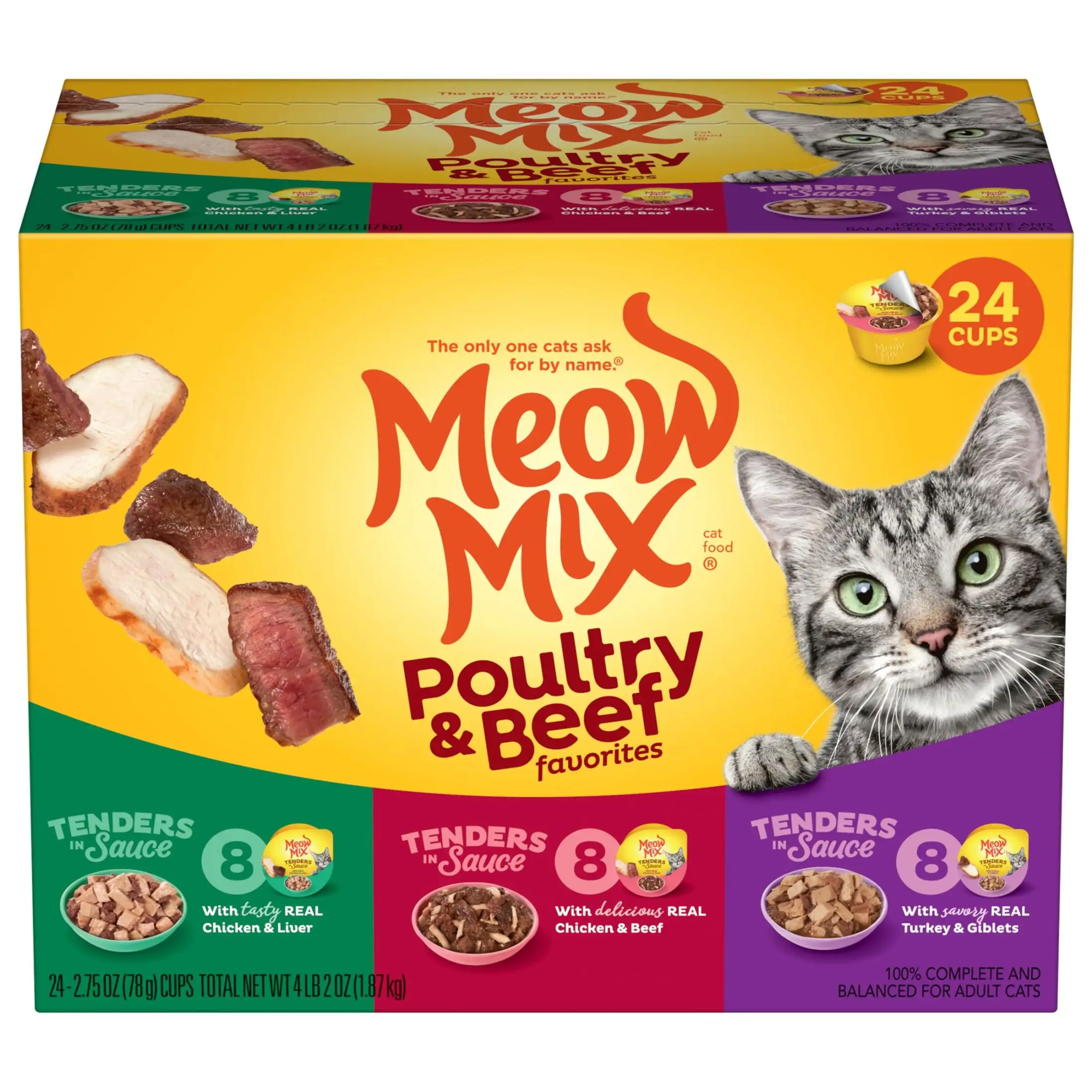 Meow Mix Tender Favorites Poultry & Beef Variety Pack Wet Cat Food. 24 Cups