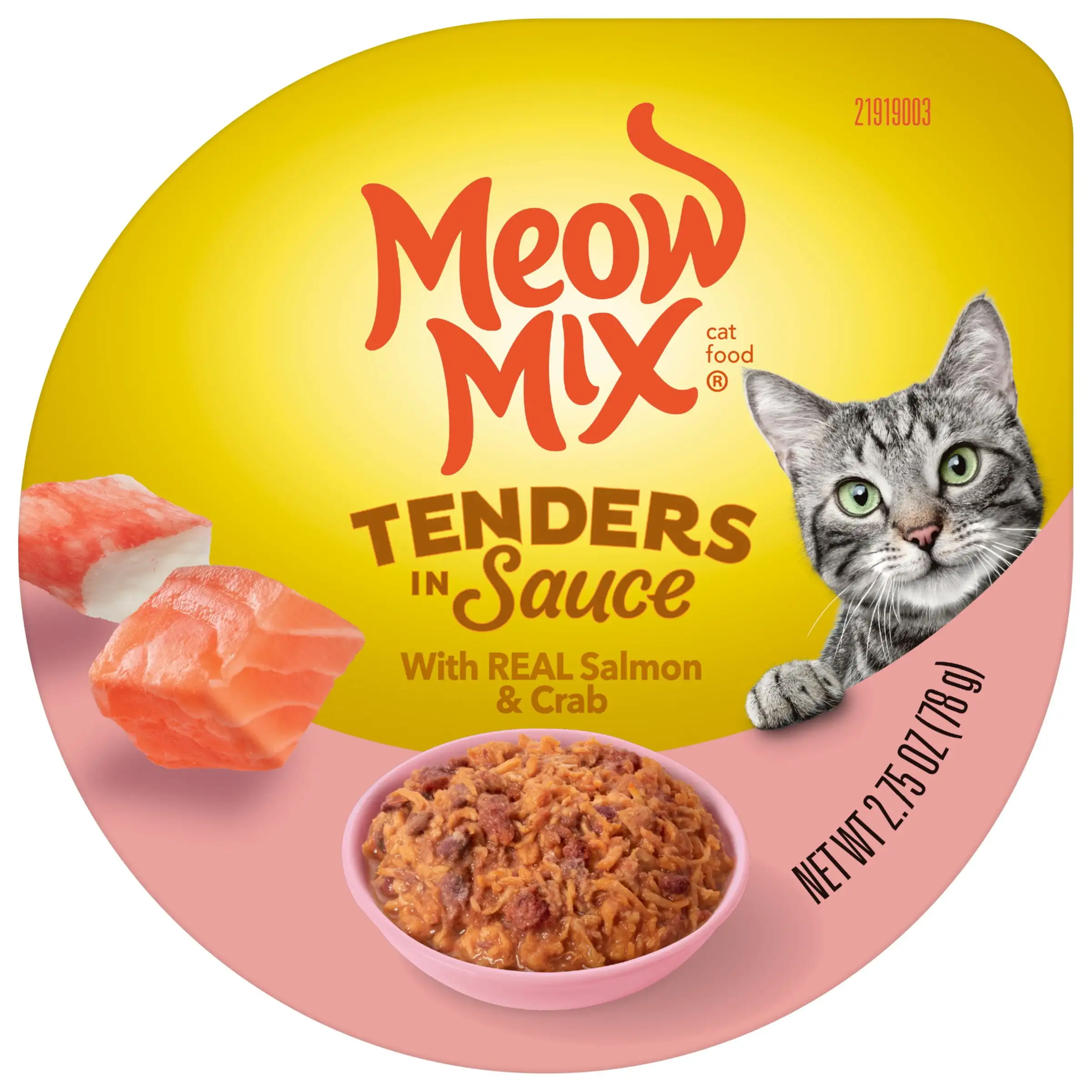 Meow Mix Tender Favorites with Real Salmon & Crab Meat in Sauce. 2.75-Ounce