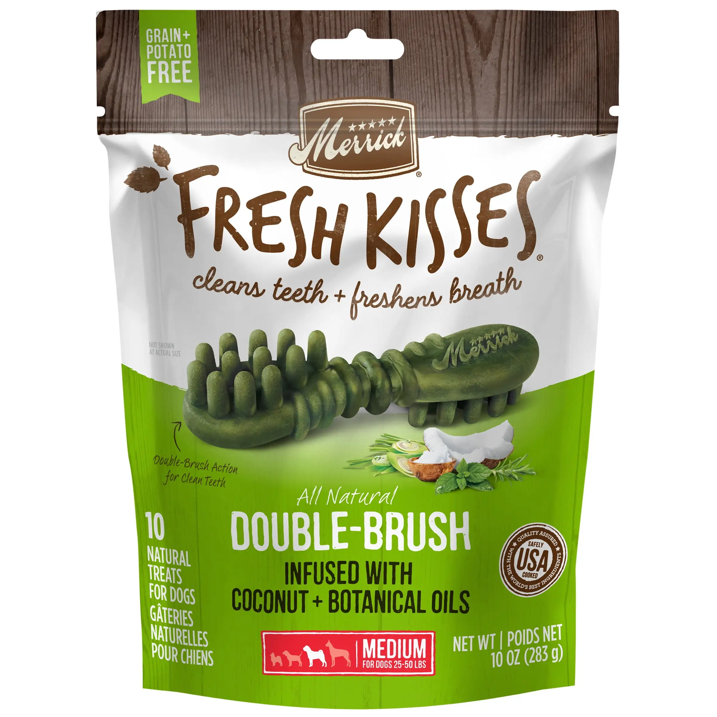 Merrick Fresh Kisses Coconut & Botanical Oils Dental Treat for Dogs. 10 oz Pouch