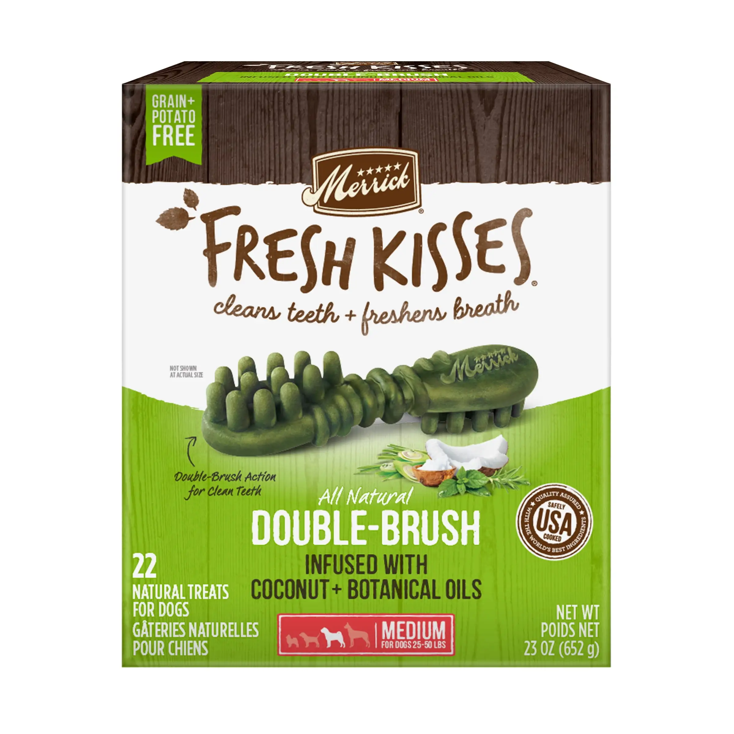 Merrick Fresh Kisses Coconut & Botanical Oils Dental Treats for Dogs. 22 ct Box