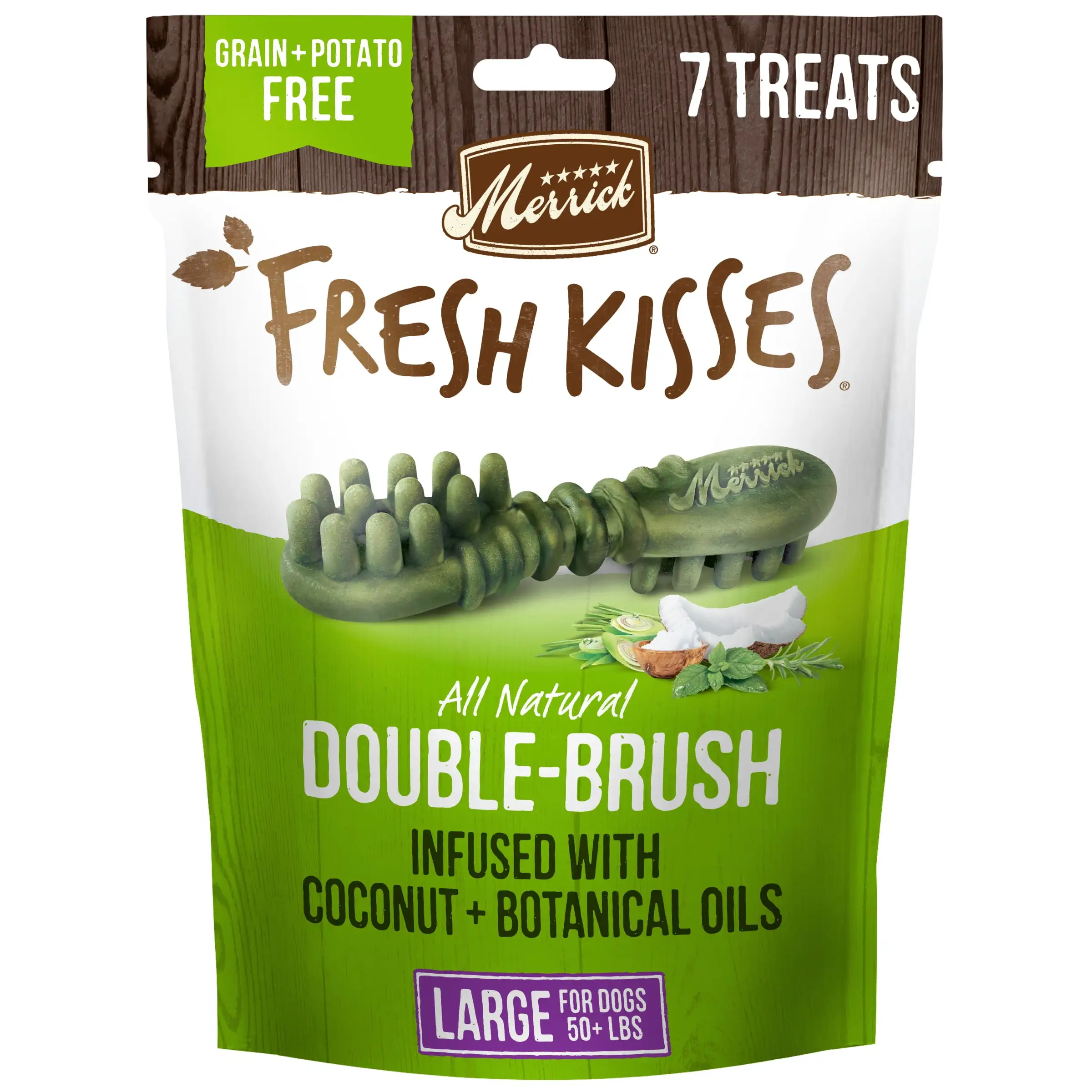 Merrick Fresh Kisses Natural Dental Chews Infused With Coconut And Botanical Oils For Large Dogs Over 50 Lbs. 11.5 oz. Bag