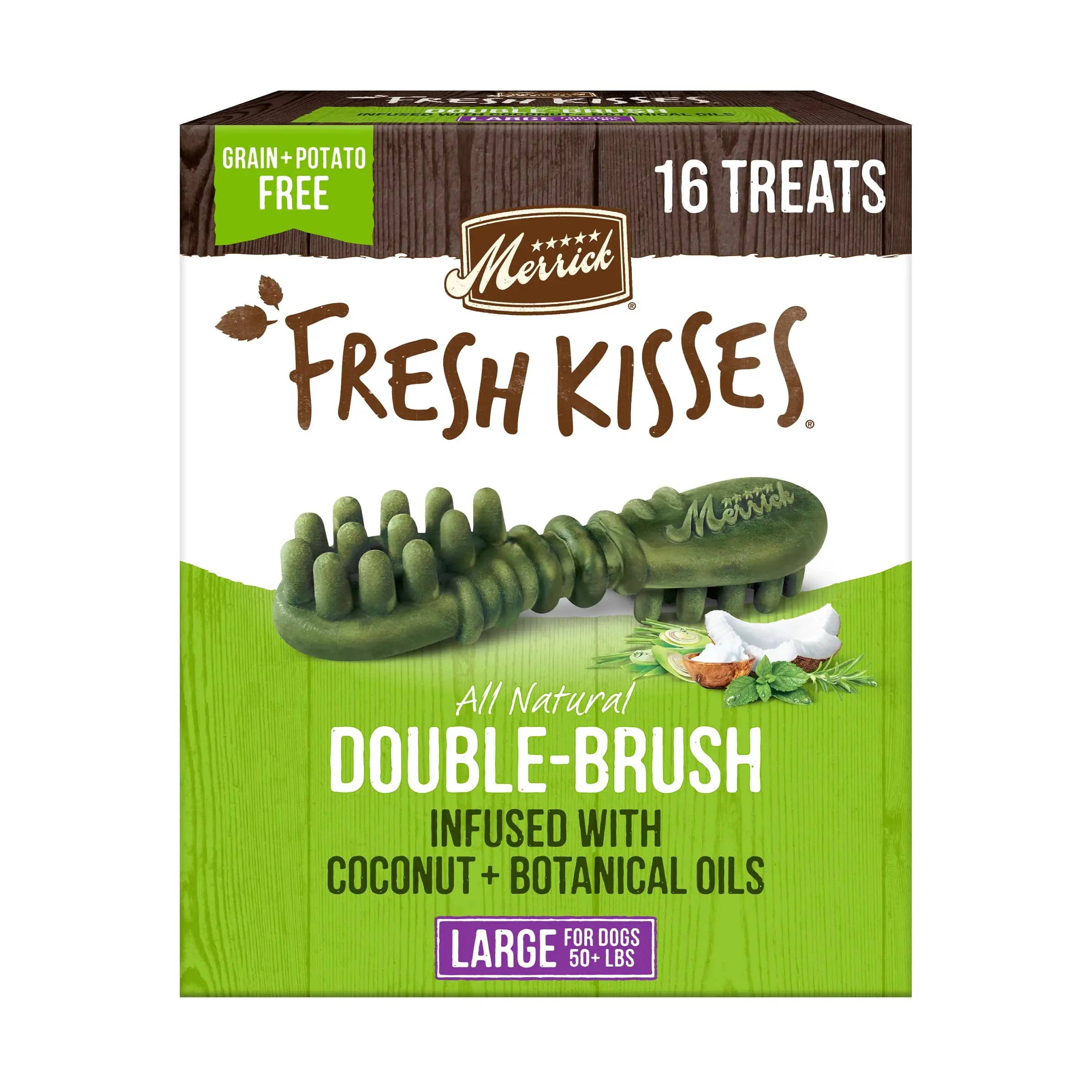 Merrick Fresh Kisses Natural Dental Chews Infused With Coconut And Botanical Oils For Large Dogs Over 50 Lbs. 27.0 oz. Box