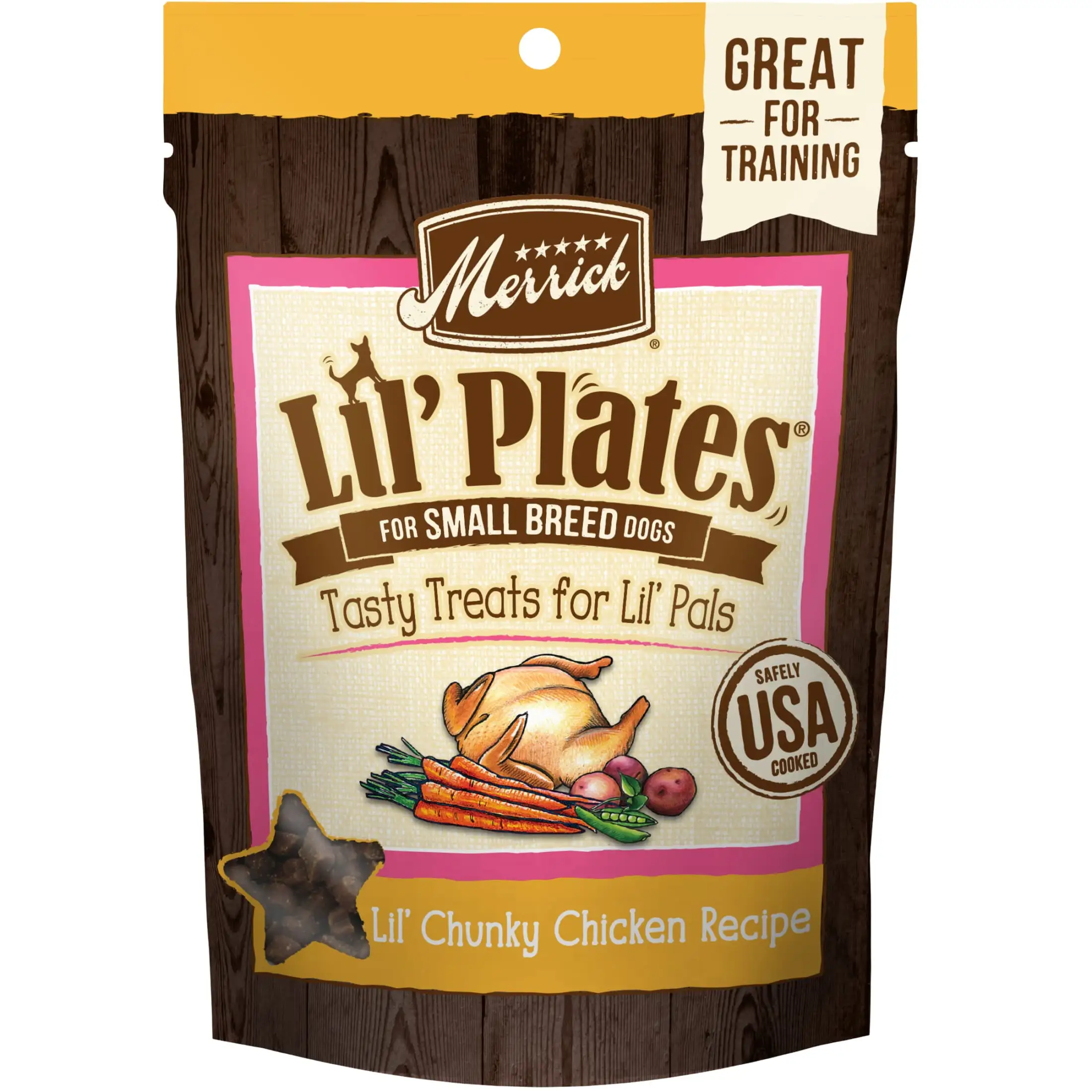 Merrick Lil' Plates Grain Free Small Dog Treats. Natural Training Treats For Small Dogs. Lil' Chunky Chicken. 5 oz. Pouch