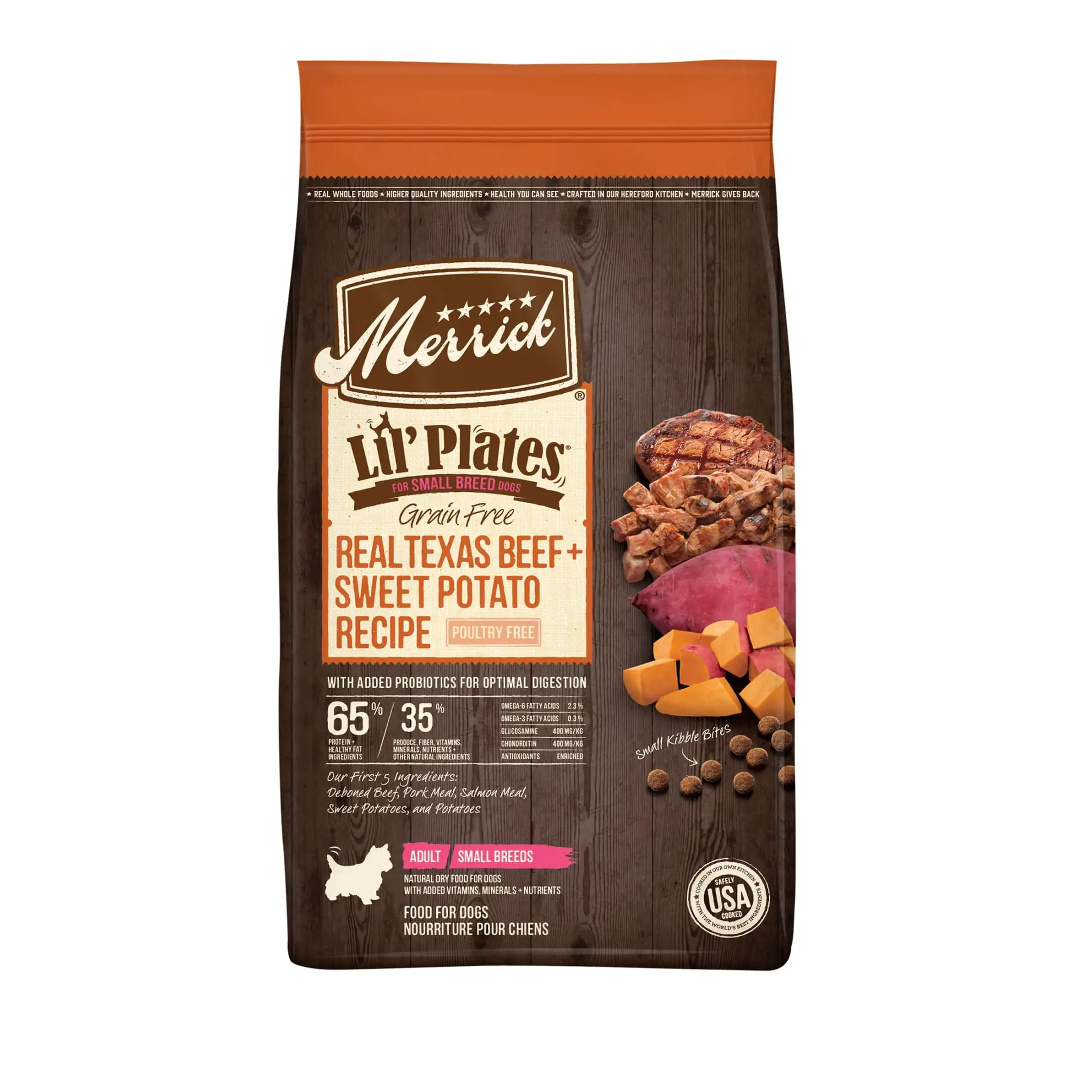 Merrick Lil' Plates Premium Grain Free Dry Dog Food For Small Dogs. Real Texas Beef And Sweet Potato Kibble. 12.0 lb. Bag