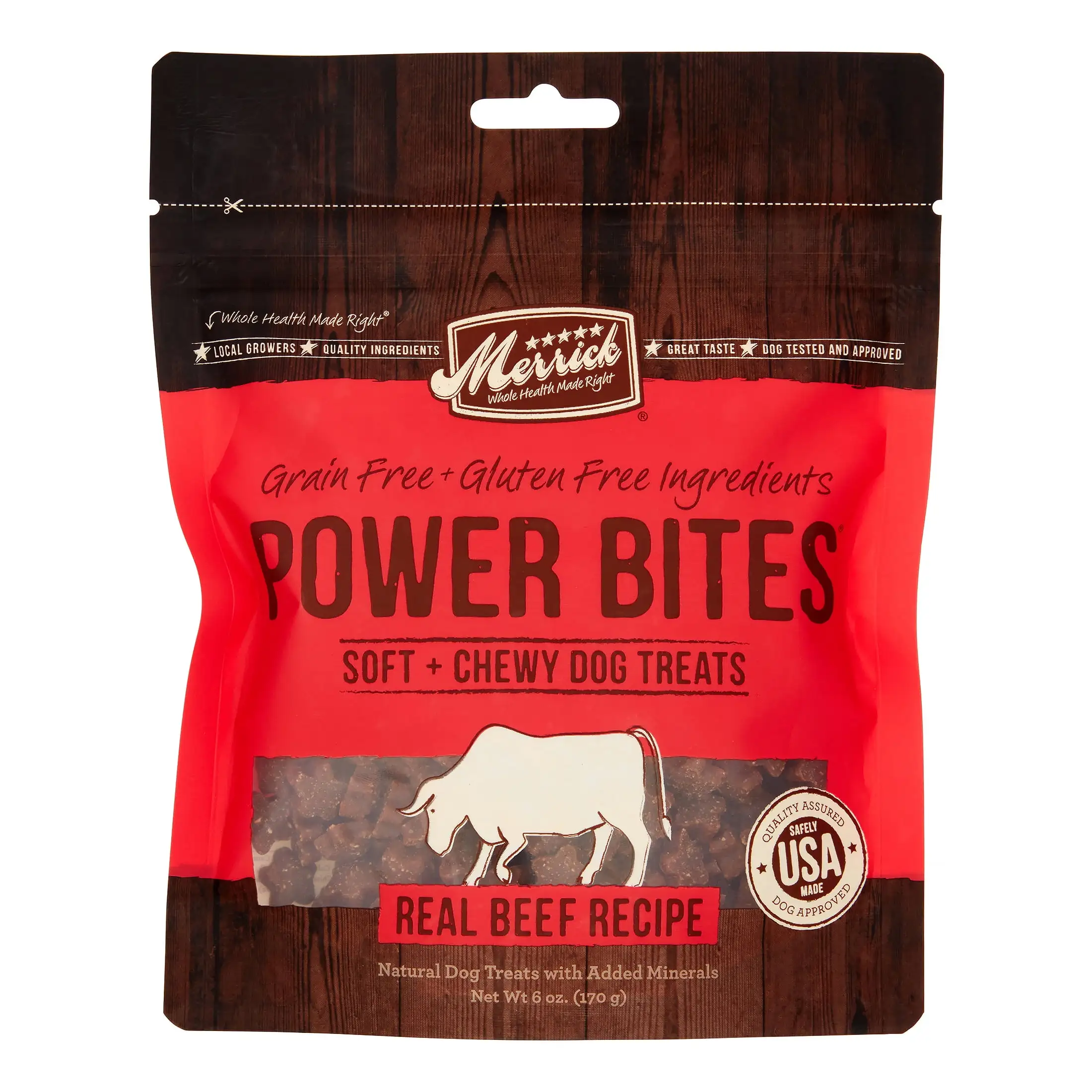 Merrick Power Bites Grain-Free Real Beef Recipe Chews Dog Treats. 6 Oz