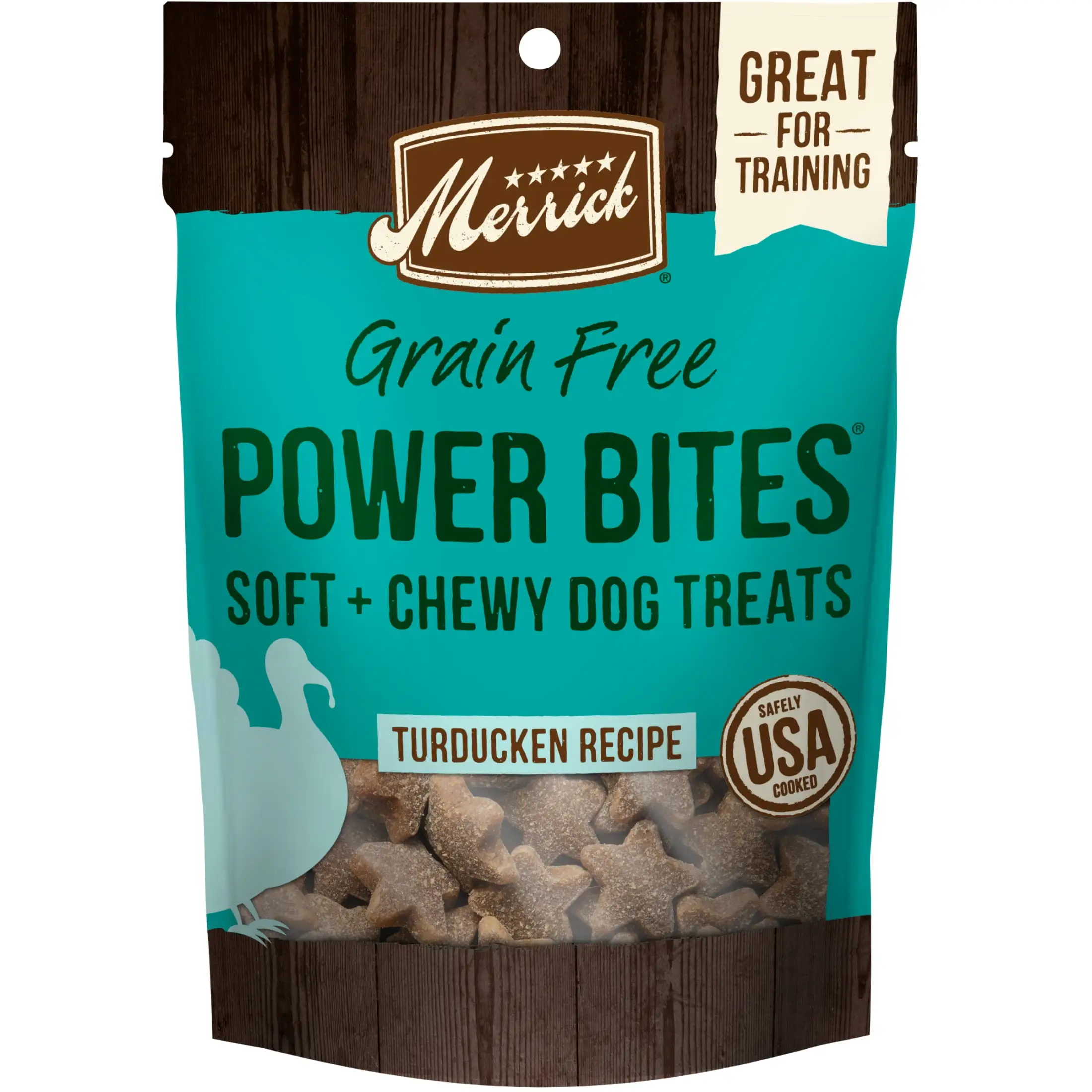 Merrick Power Bites Natural Soft And Chewy Real Meat Dog Treats. Grain Free Snack. Real Turducken Recipe. 6 oz. Bag