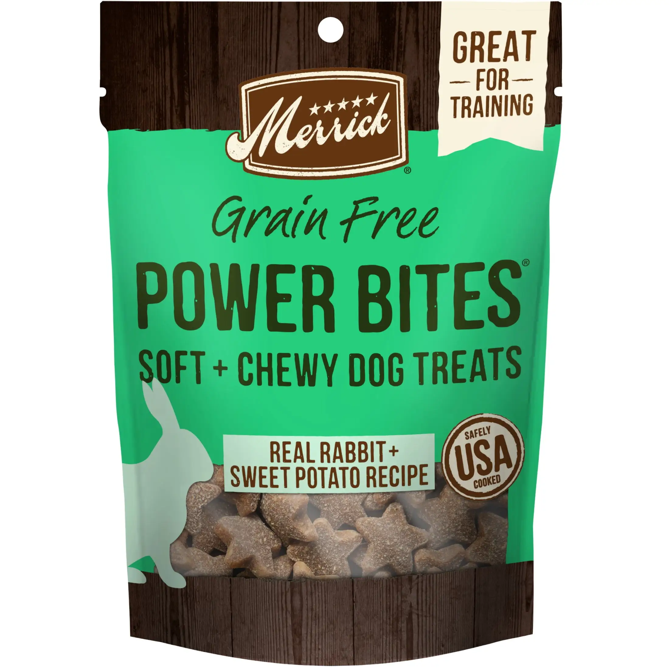 Merrick Power Bites Natural Soft And Chewy Real Meat Dog Treats. Grain Free Snack With Real Rabbit Recipe. 6 oz. Bag