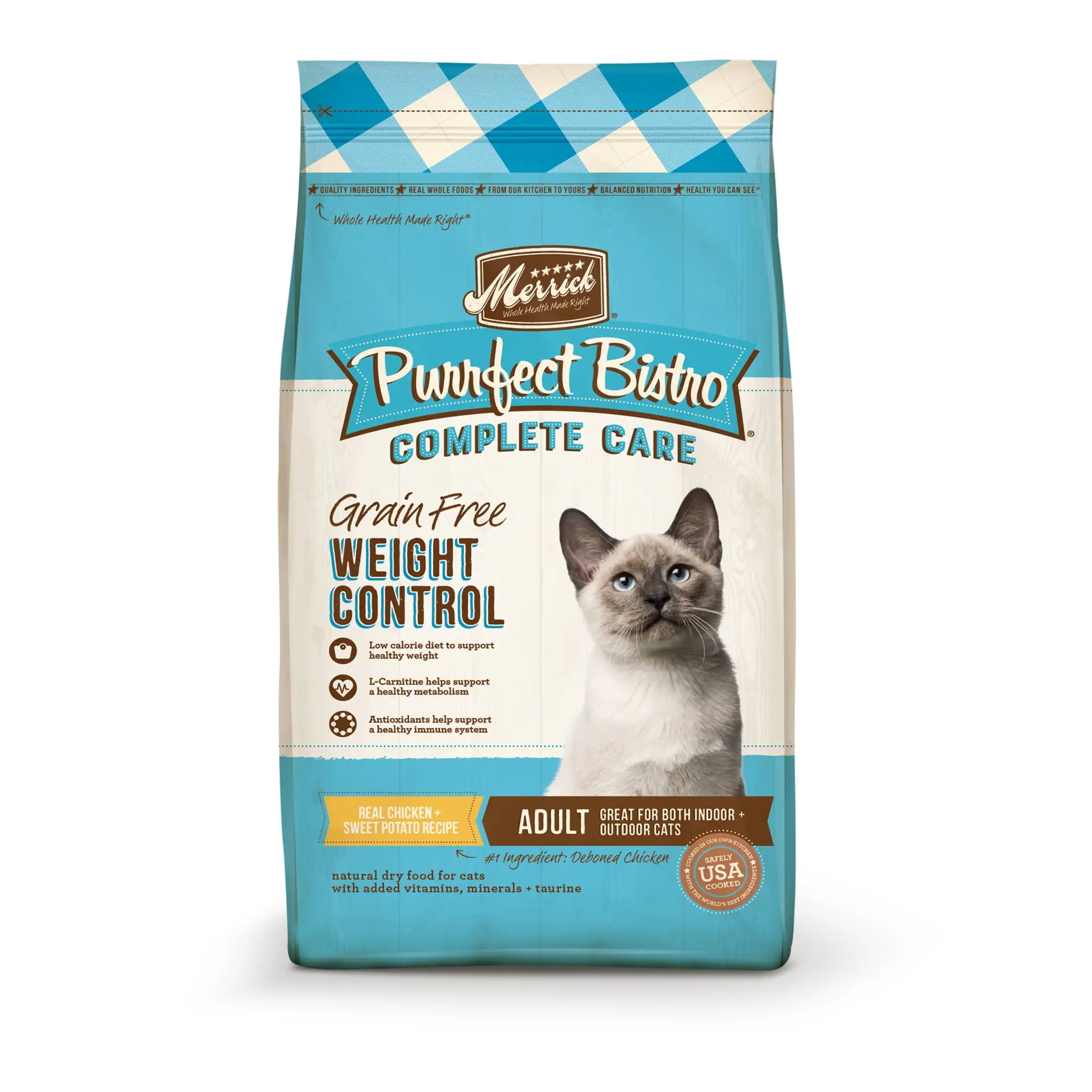 Merrick Purrfect Bistro Grain Free Natural Dry Cat Food For Adult Cats. Complete Care Weight Control Recipe