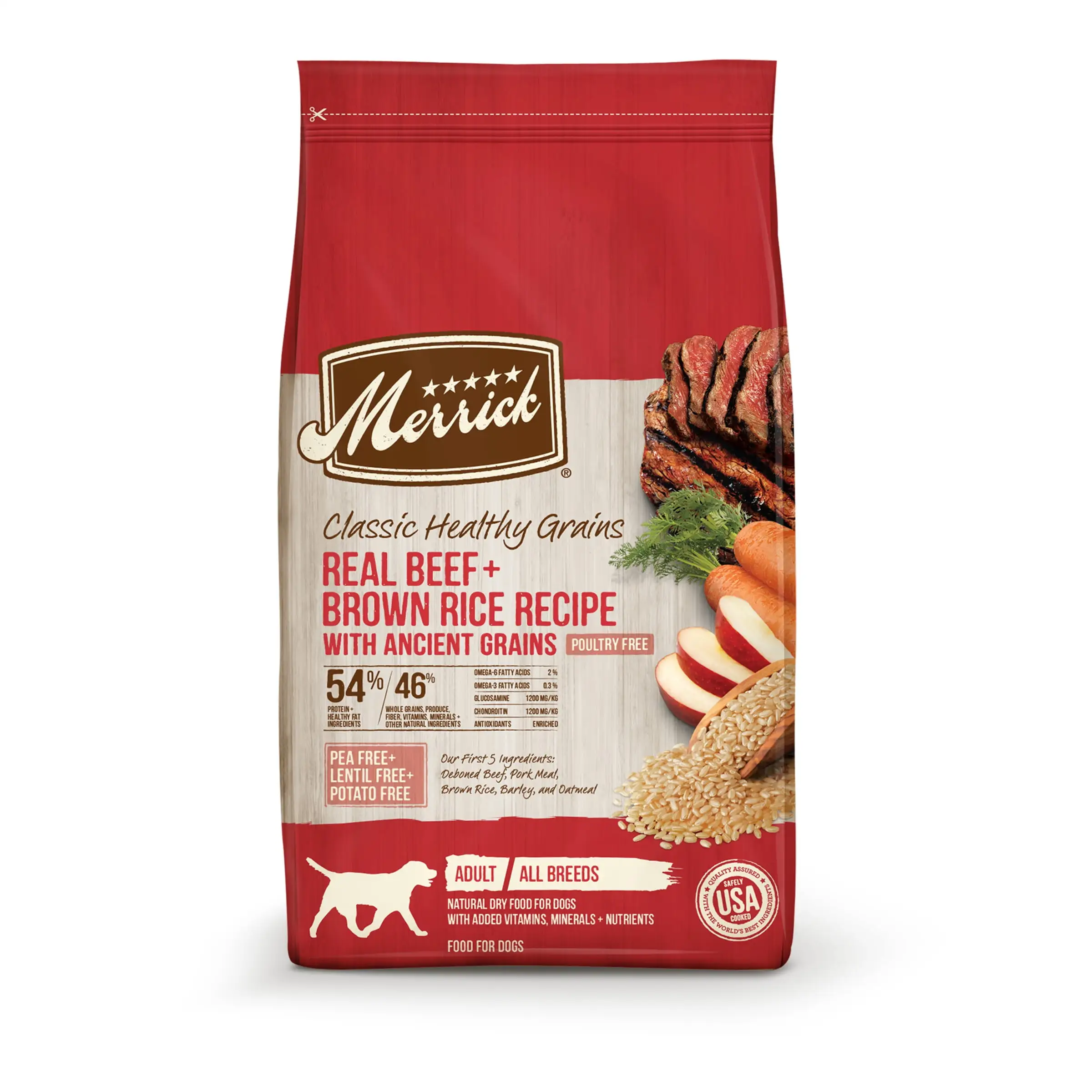 Merrick Real Beef & Green Peas Dry Dog Food. Whole Grain. 25 lb Bag