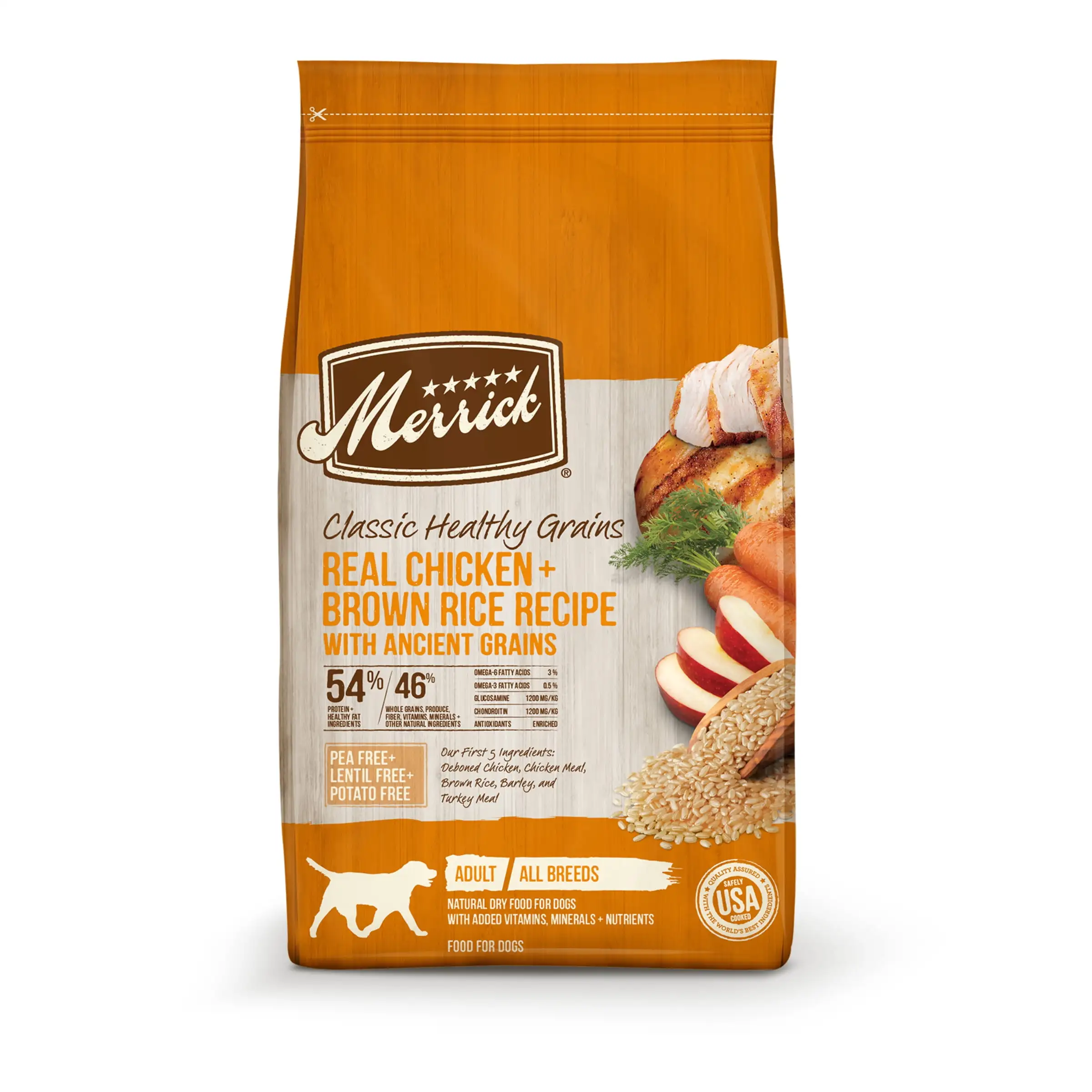 Merrick Real Chicken & Brown Rice Dry Dog Food. Whole Grain. 25 lb Bag