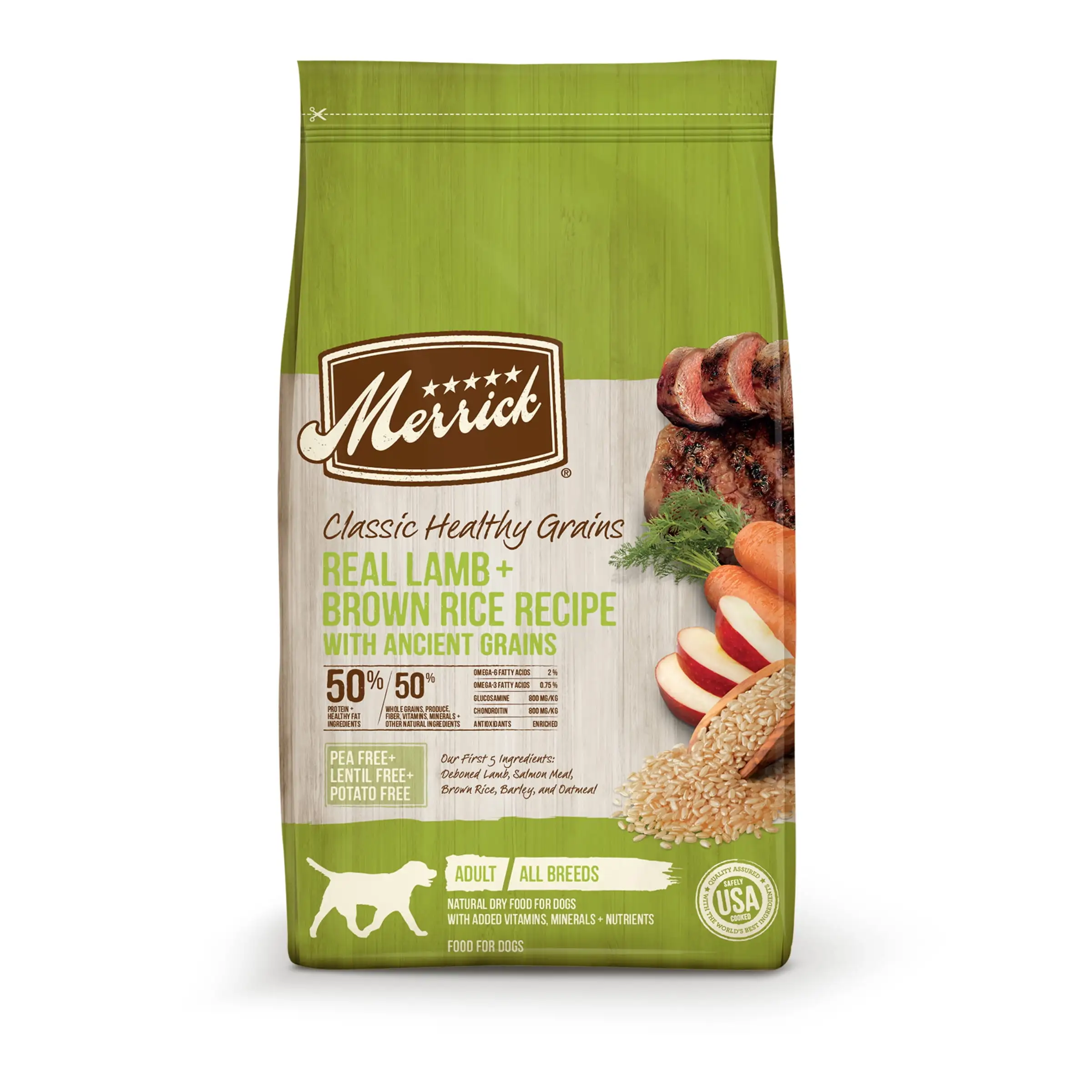 Merrick Real Lamb & Brown Rice Dry Dog Food. Whole Grain. 25 lb Bag