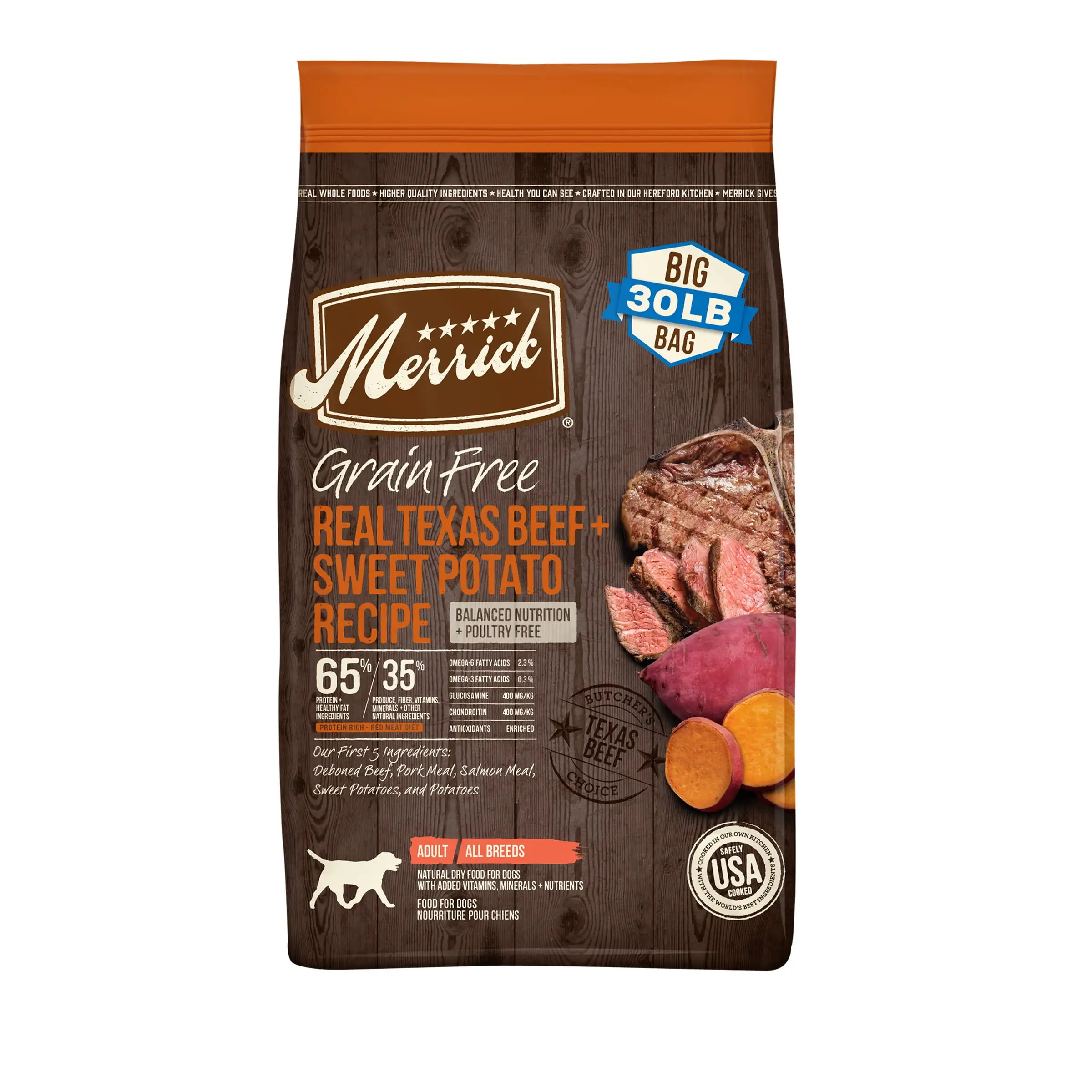 Merrick Real Texas Beef & Sweet Potato Dry Dog Food. Grain Free. 30 lb Bag