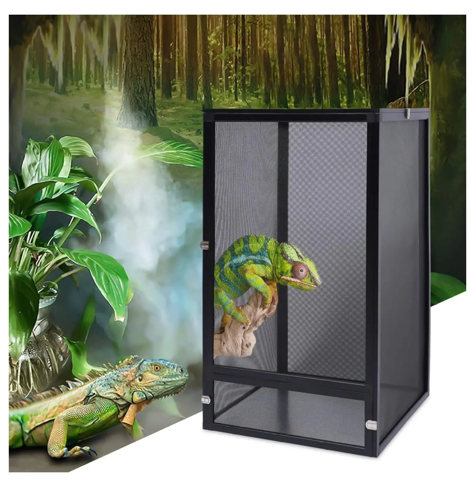 Mesh Reptile Cage 18 L x18 W x31.5 H.Large Terrarium Breeding Cage.Foldable Side Panels Chameleon Cage. Aluminum Alloy Lguana Breeding Cage