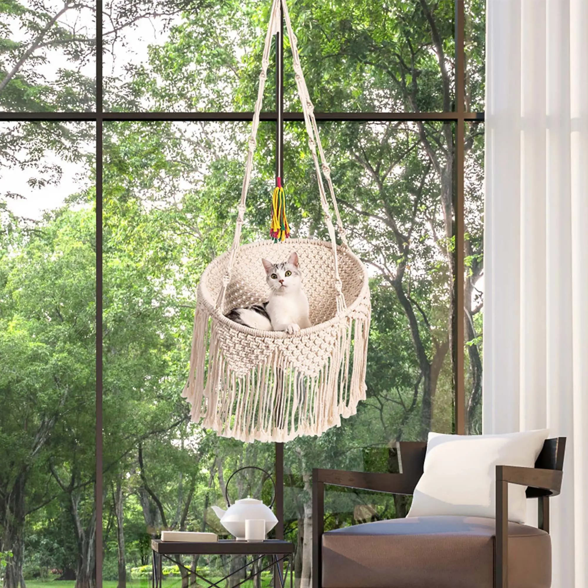 Mewoofun Cat Bed Woven Cat Hammock Hanging Bed Cat Swing Cotton Bed.without Cushion