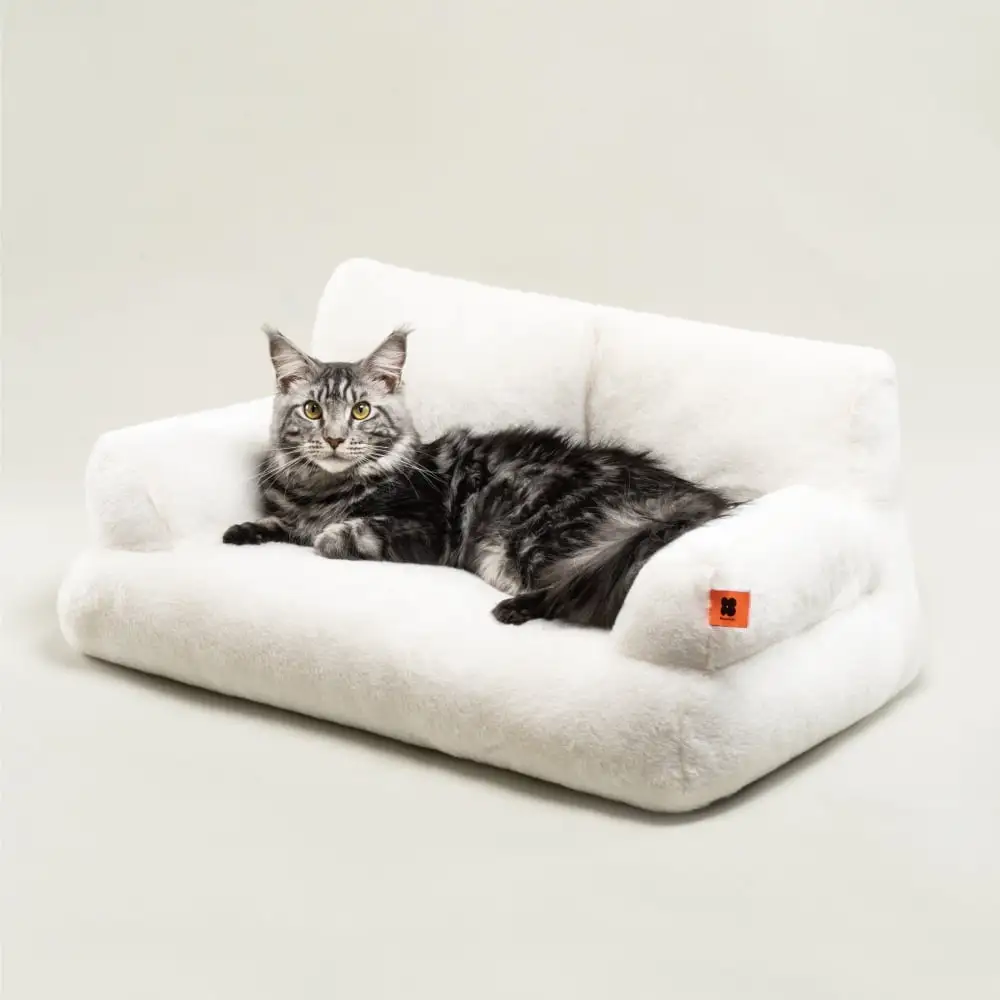 Mewoofun Pet Couch Bed. Washable Cat Beds for Medium Small Dogs & Cats. Durable with Non-Slip Bottom. Fluffy Cat Couch.White