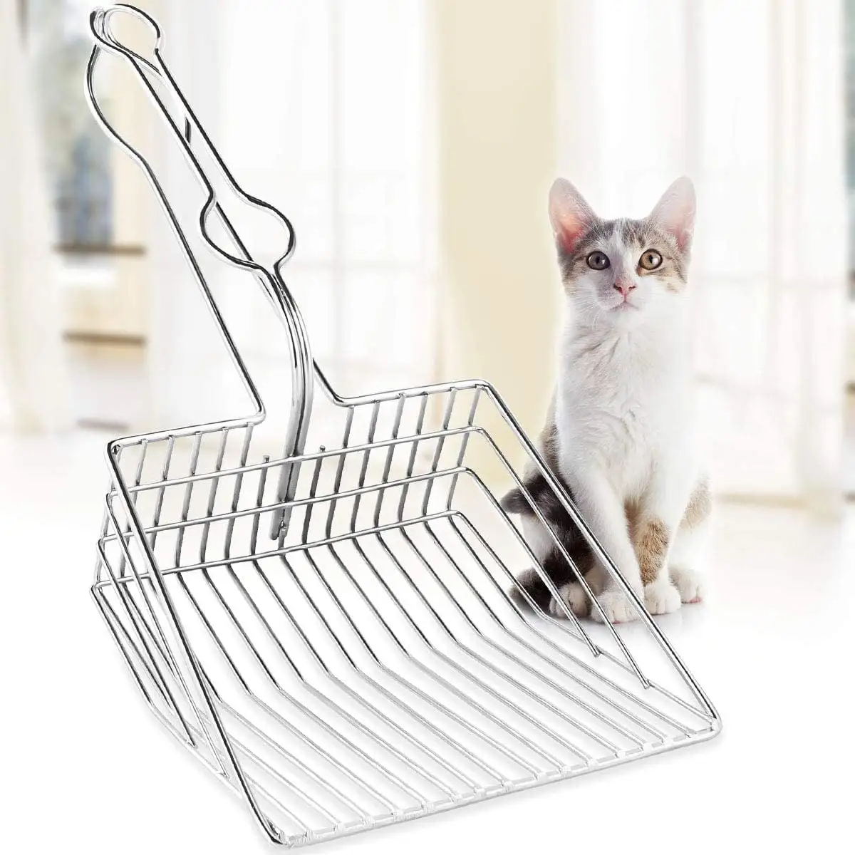 Midewhik Jumbo Cat Litter Scoop. Durable Metal Kitty Litter Scooper. Sifter with Deep Shovel and Ergonomic Handle. Cat Poop Scoop Designed for Easily Clean Litter Box