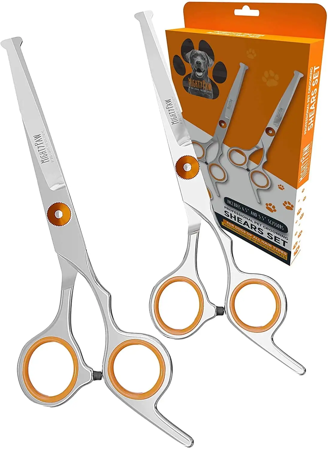 Mighty Paw Professional Dog Grooming Shears 2 Pack Pet Hair Cutting Scissors Set