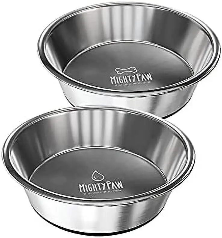 Mighty Paw Stainless Steel Dog Bowls. 2 Pack. Non Slip Rubber Bottom. No Leak Design