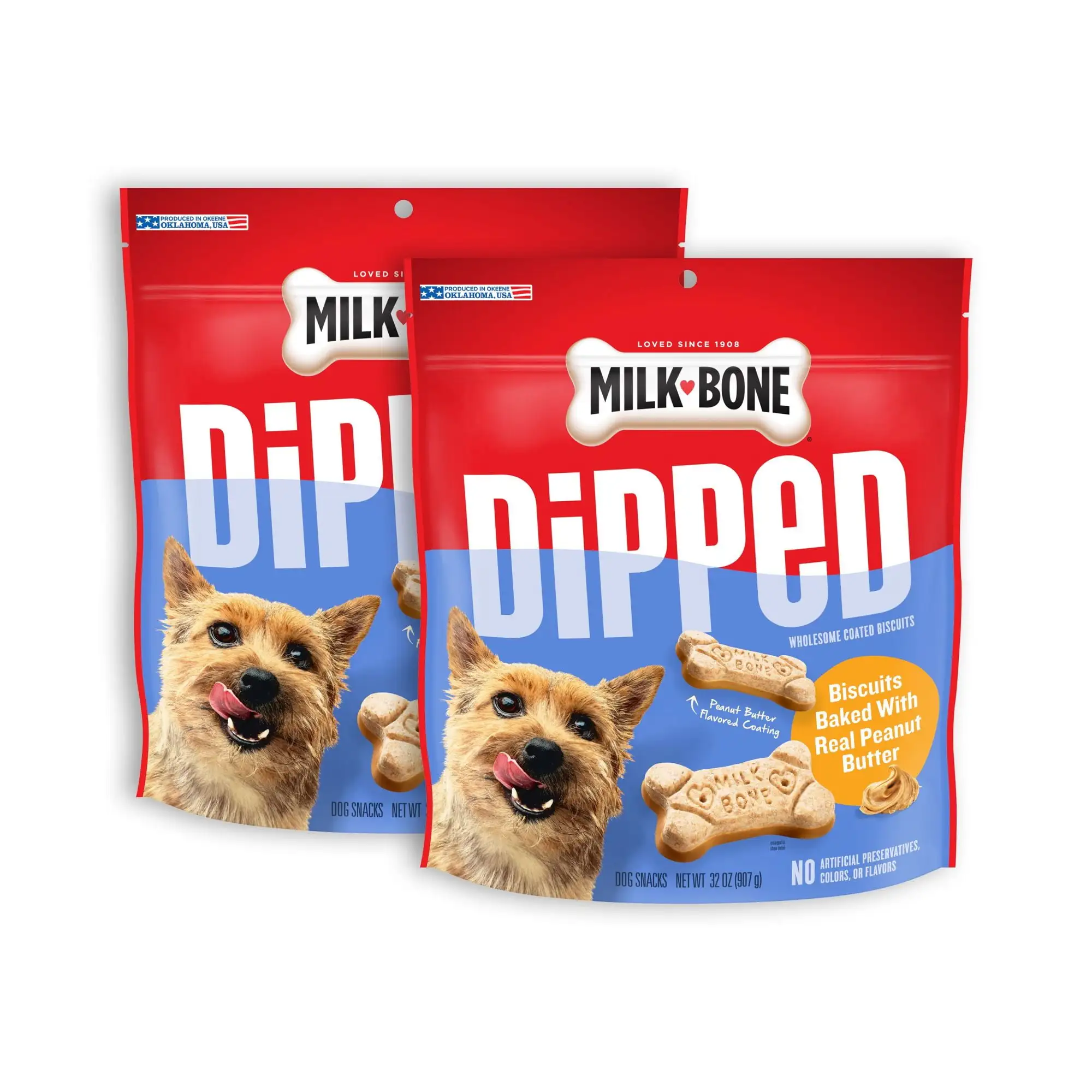 Milk-Bone Dipped Dog Biscuits Baked With Real Peanut Butter. 32 oz. 2 Bags