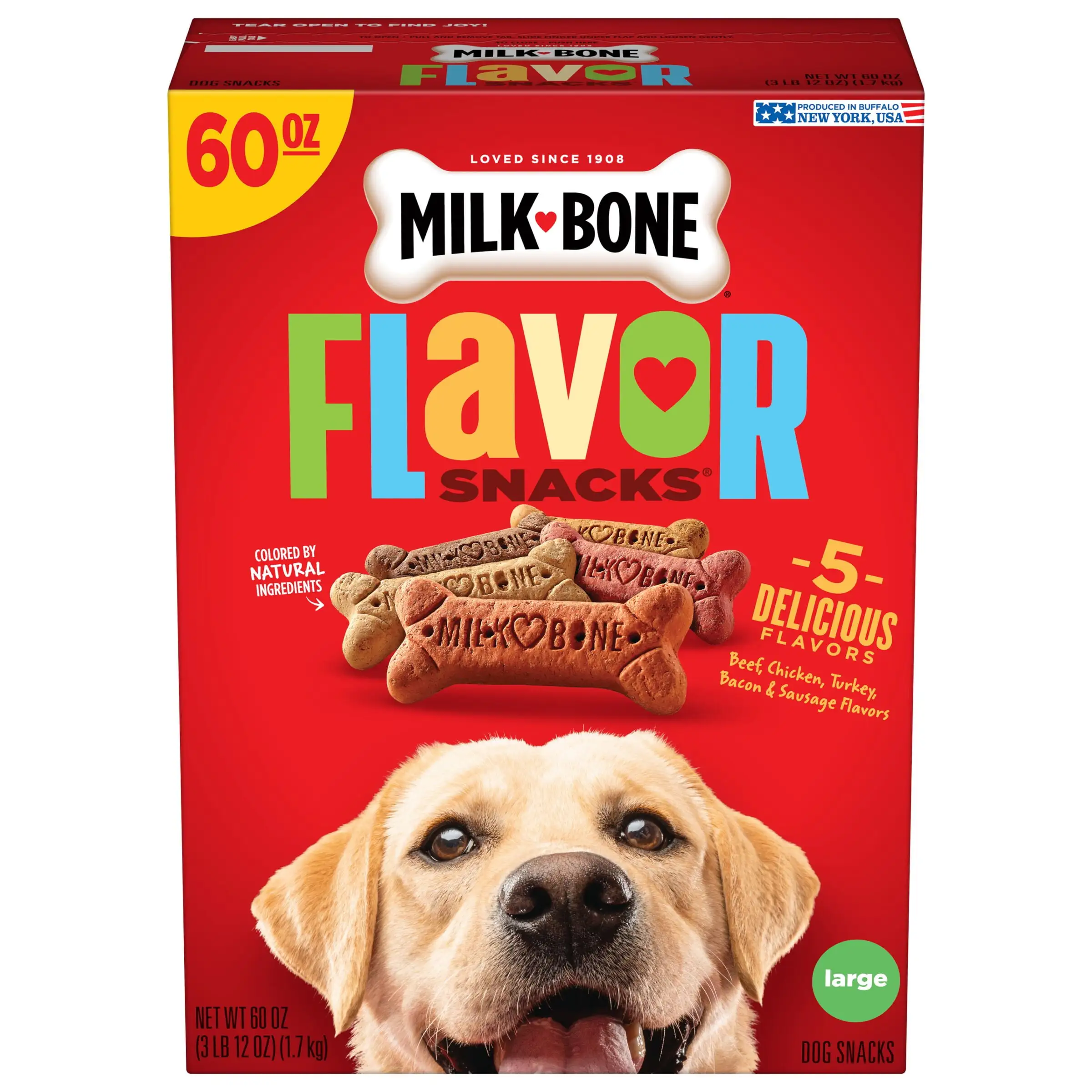 Milk-Bone Flavor Snacks Large Dog Biscuits. Flavored Crunchy Dog Treats. 60 oz.