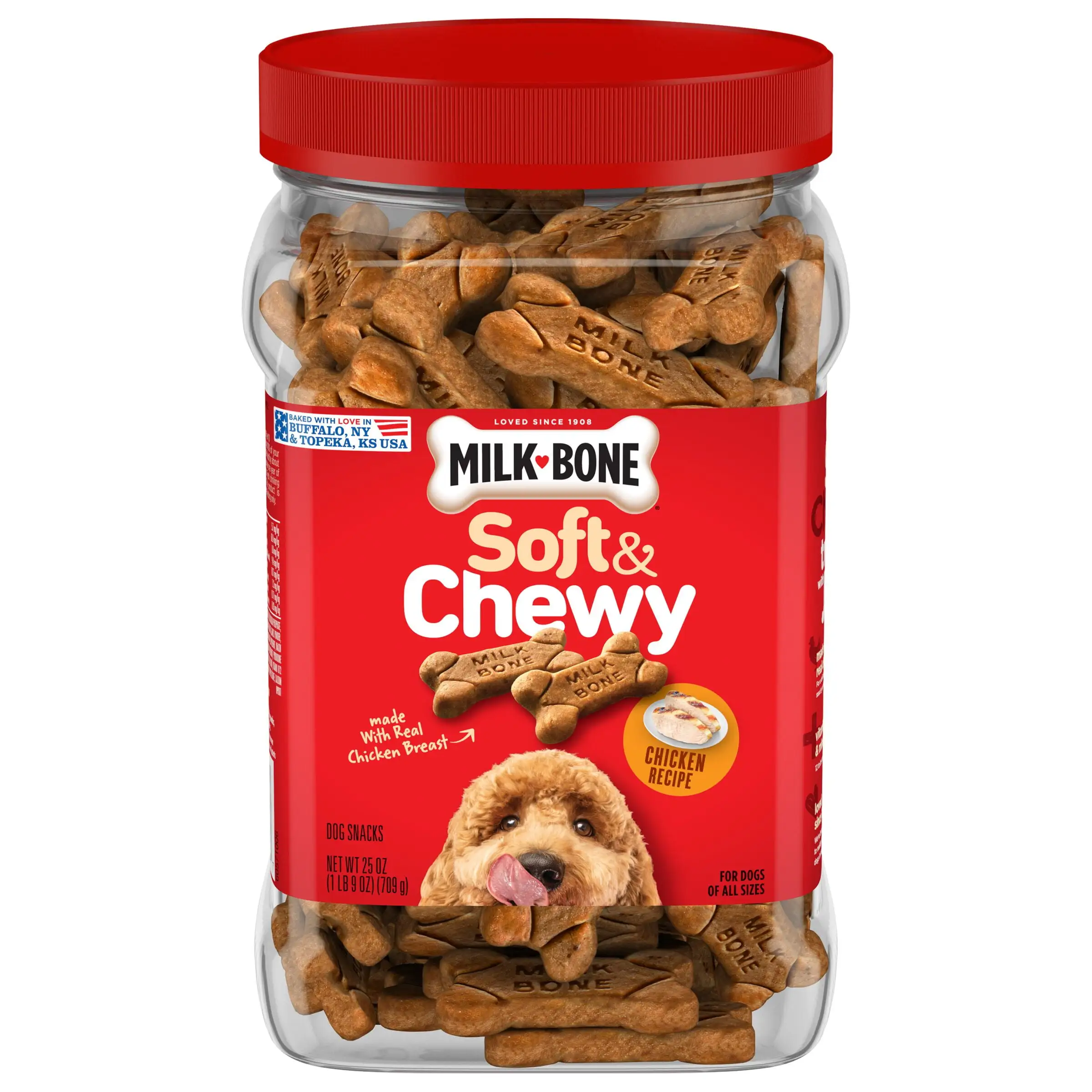 Milk-Bone Soft and Chewy Dog Treats. Chicken Recipe with Chicken Breast. 25oz. Bag