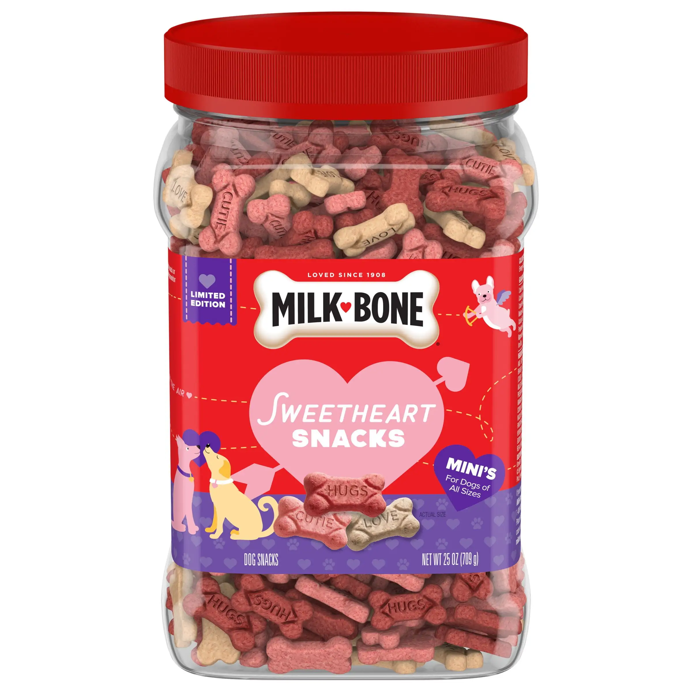 Milk-Bone Sweetheart Snacks Mini's Dog Treats. 25 oz. Canister