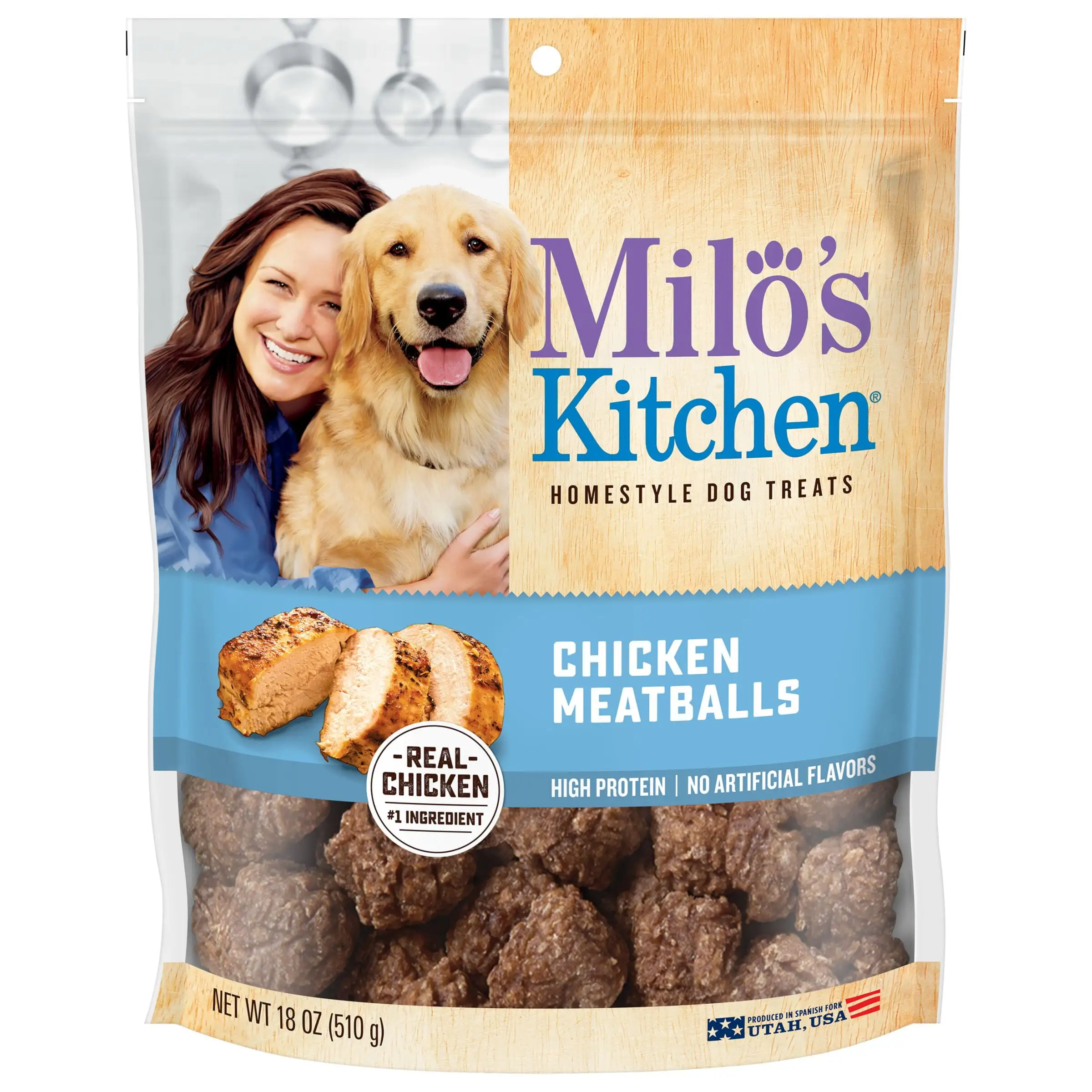 Milo's Kitchen Chicken Meatballs Dog Treats. 18-Ounce Bag