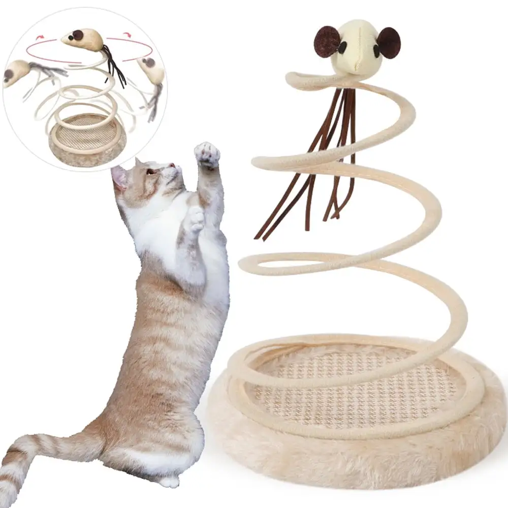 Mingwear Cat Toy Small Cat Plush Toy with Coil Spring Plate and Fun Mouse Interactive Creative Kitten Durable Pet Toy