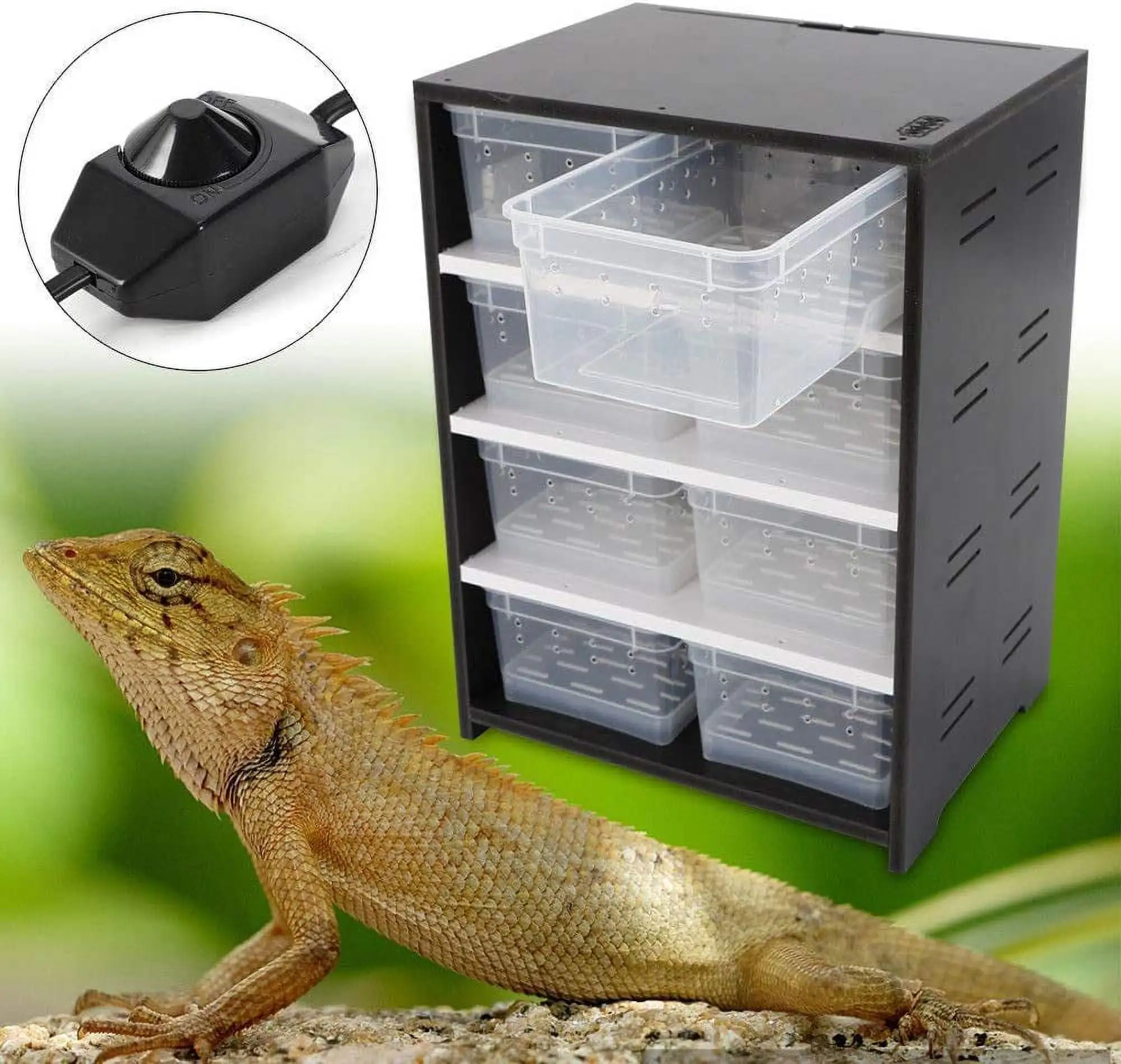 Miumaeov Reptile Feeding Box. Rectangle Black Transparent Reptile Cage Breeding with Hygrometer. Reptile Insect Spider Turtle Cage Fish Pet Lizard Feeding Breeding Box with 13W Heating Pad