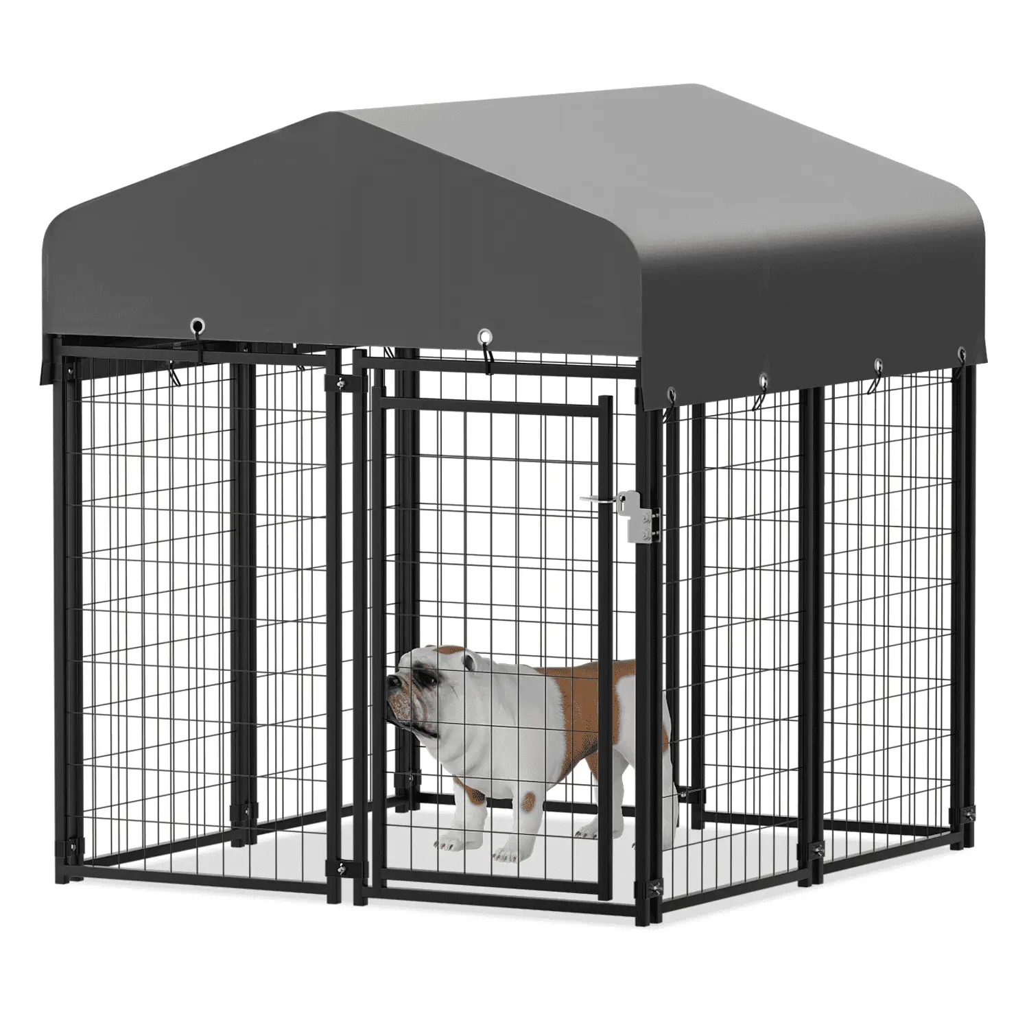 MoNiBloom 4ft x 4.25ft x 4.5ft Outdoor Dog Kennel with UV Protection Waterproof Cover and Roof. 8 Panels Welded Dog Pen Dog Playpen Dog Enclosure for Medium Dogs