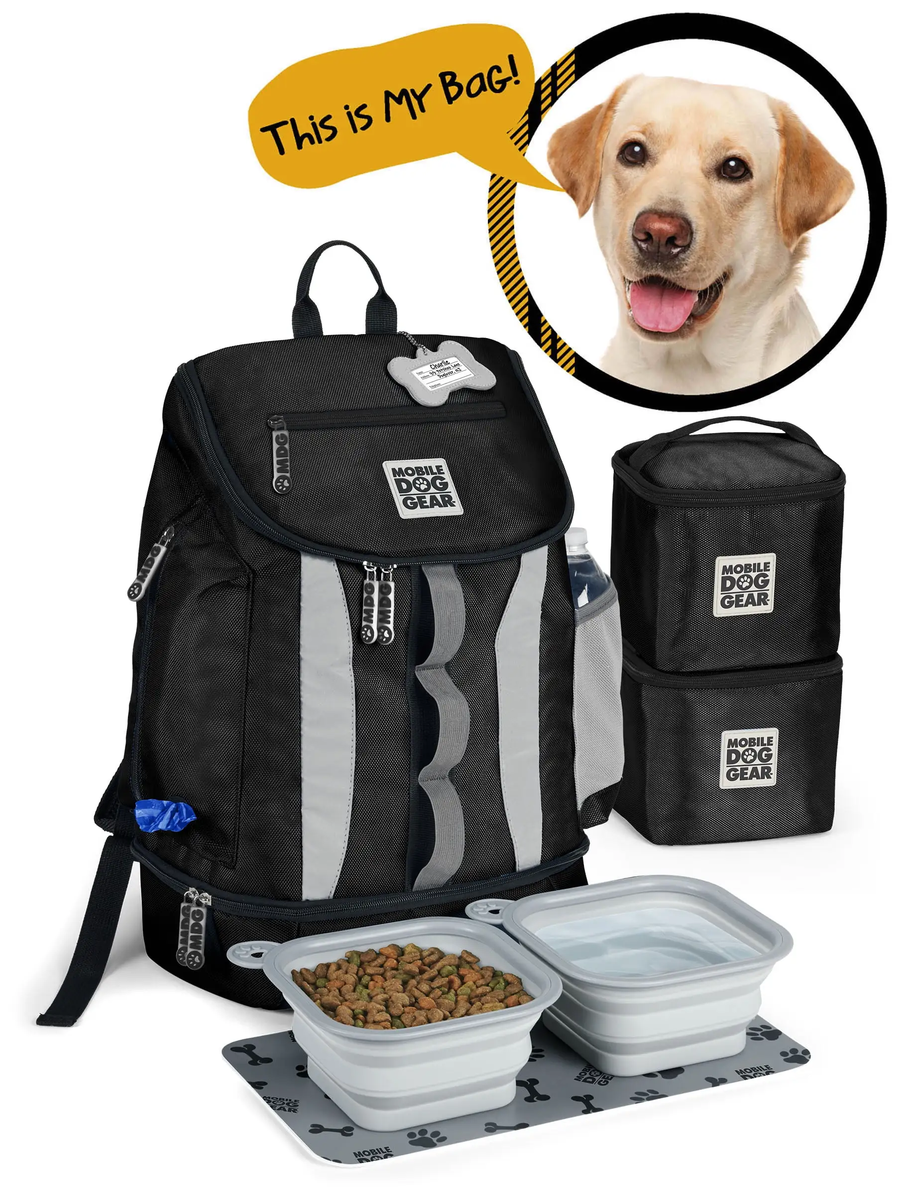 Mobile Dog Gear Drop Bottom Weekender Backpack. Black